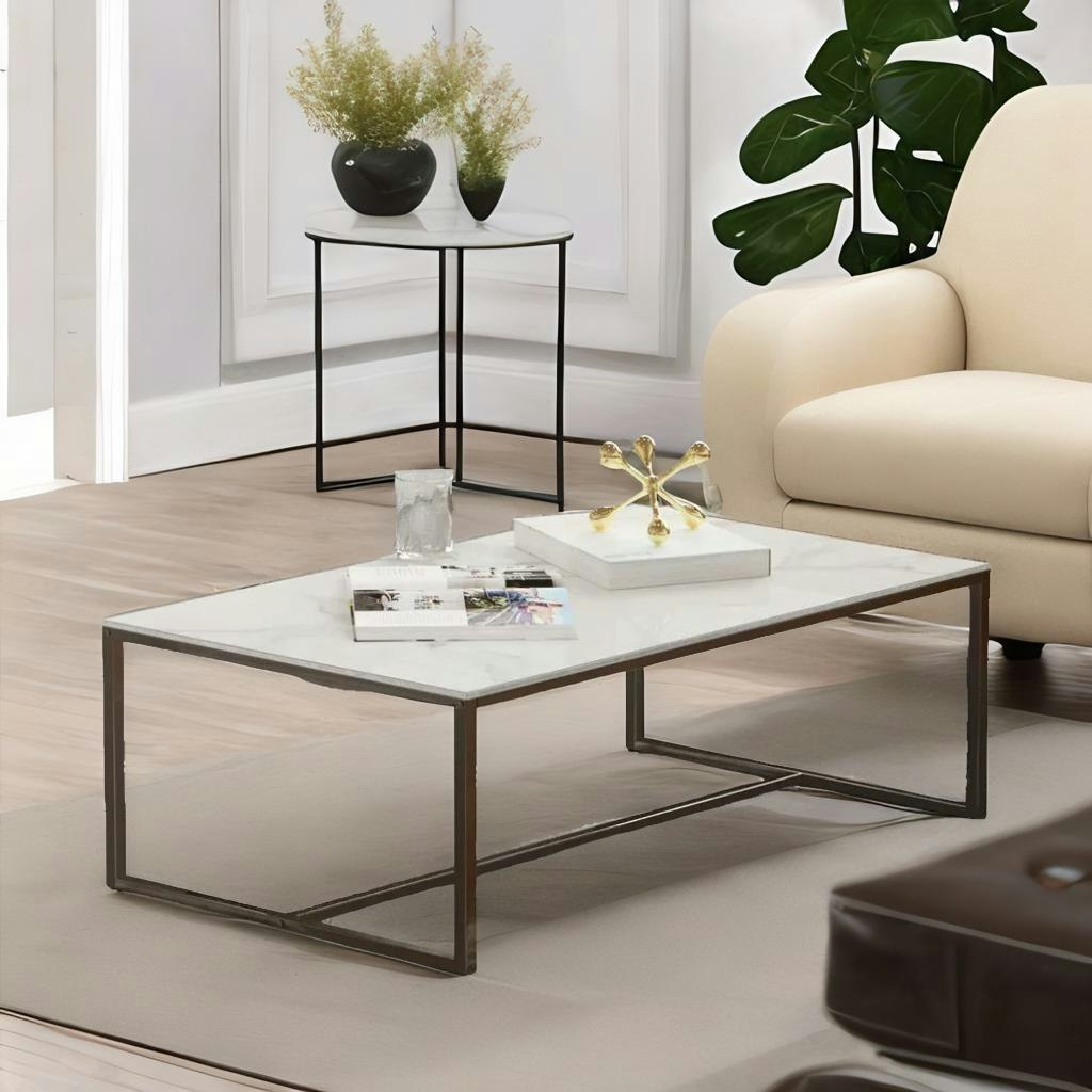 Rafaelo Mobilia White Rectangular Faux Marble Coffee Table