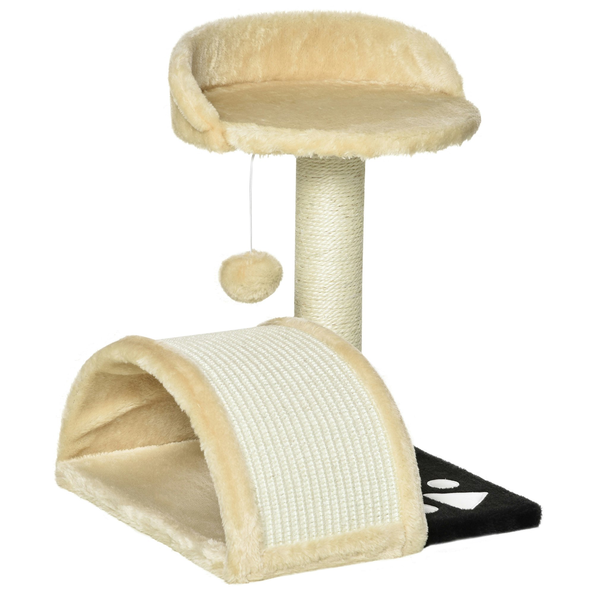 Pawhut Beige Cat Tree Kitten Scratching Scratcher Cosy Sisal Home Play Rest Activity - Bamboo Fiber Board, Plush,Sisal - Size 1