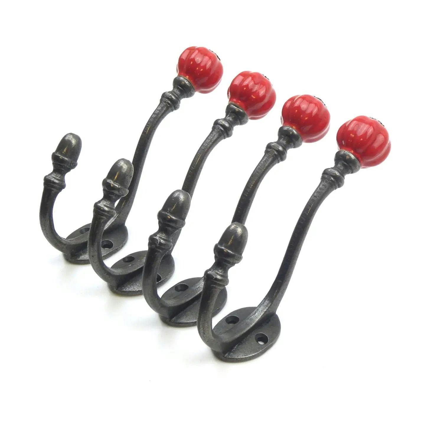 - OakcraftsCeramic Tipped Shabby Chic Cast Iron Coat Hook 125mm (Red)Pack Of 4 Hooks - Image 2