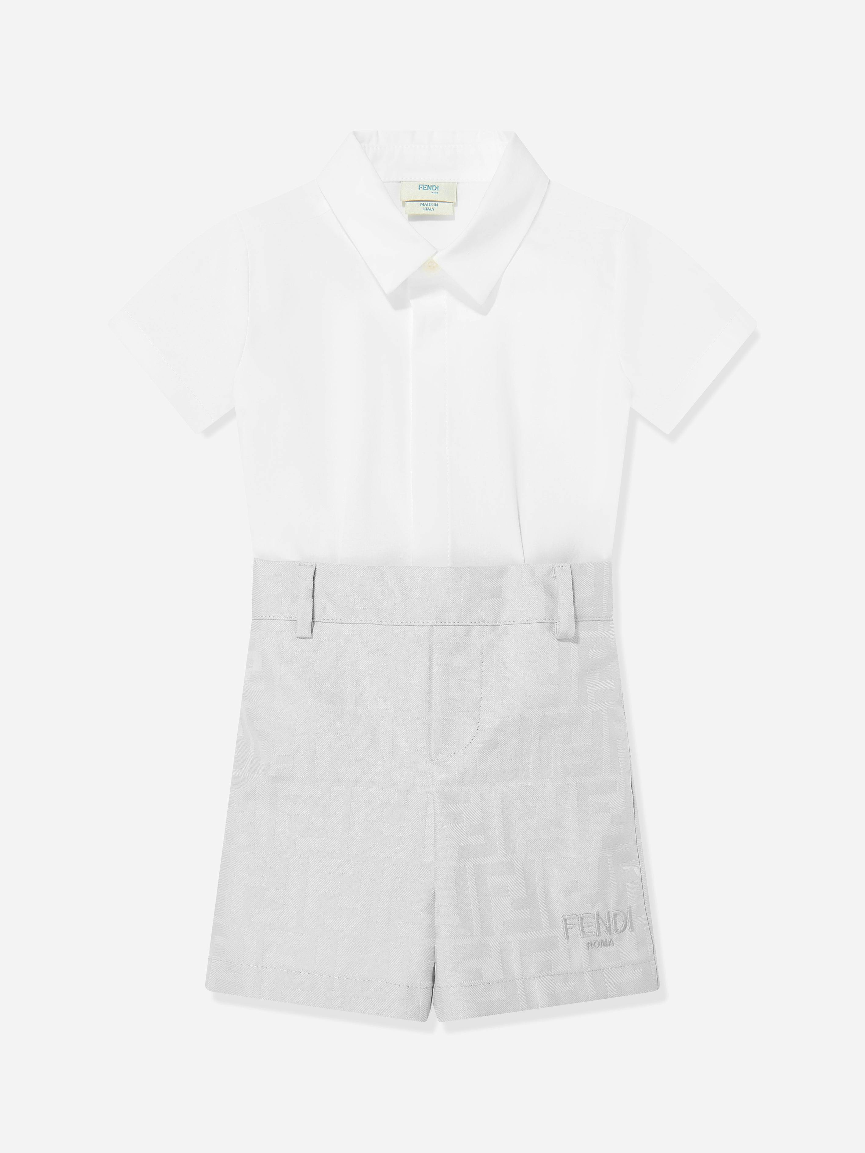 Fendi Kids Boys Grey Fendi Baby Poplin Playsuit In - 9 Mths