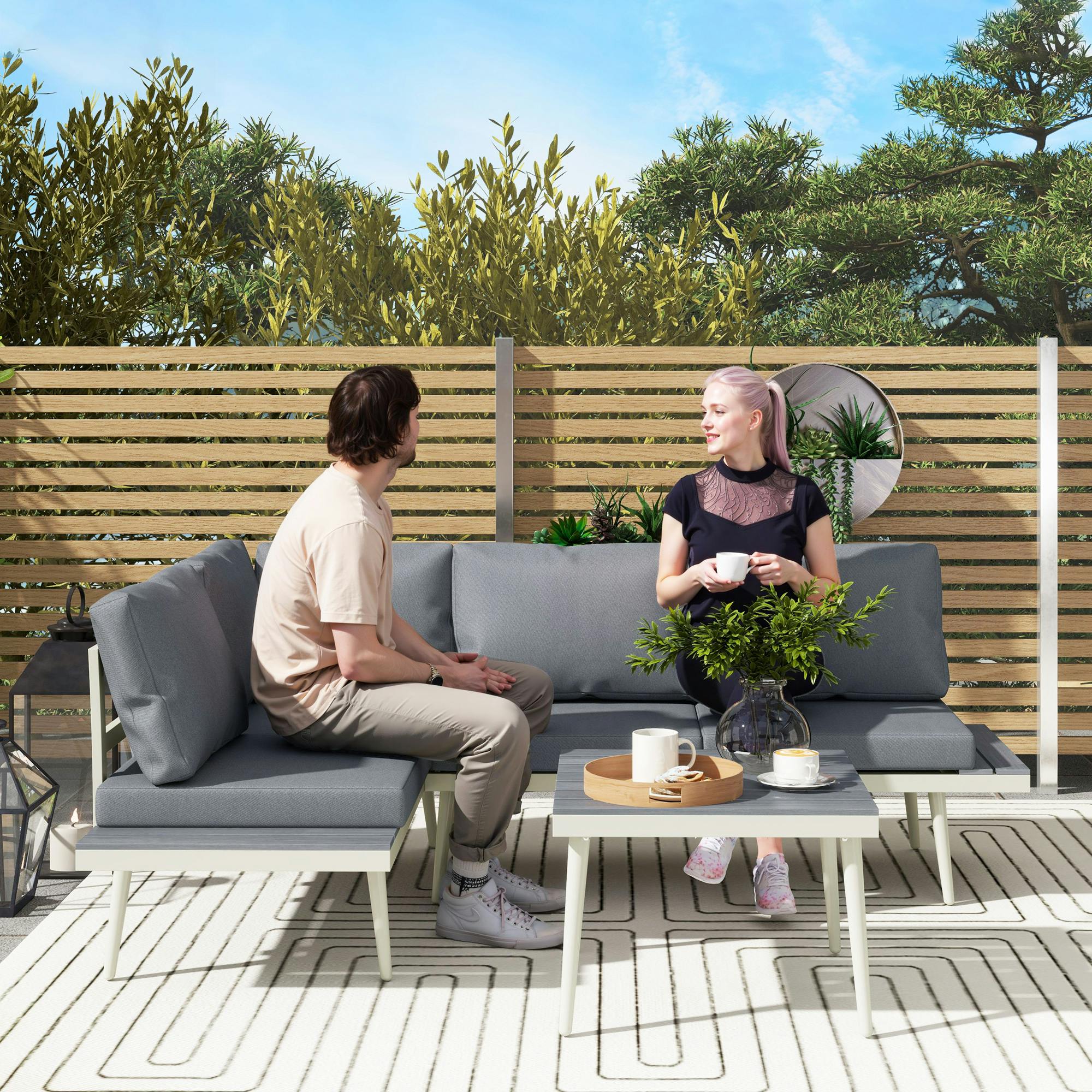 Rackhams Grey 3 Piece Garden Furniture Set With 5-Level Adjustable Lounger,