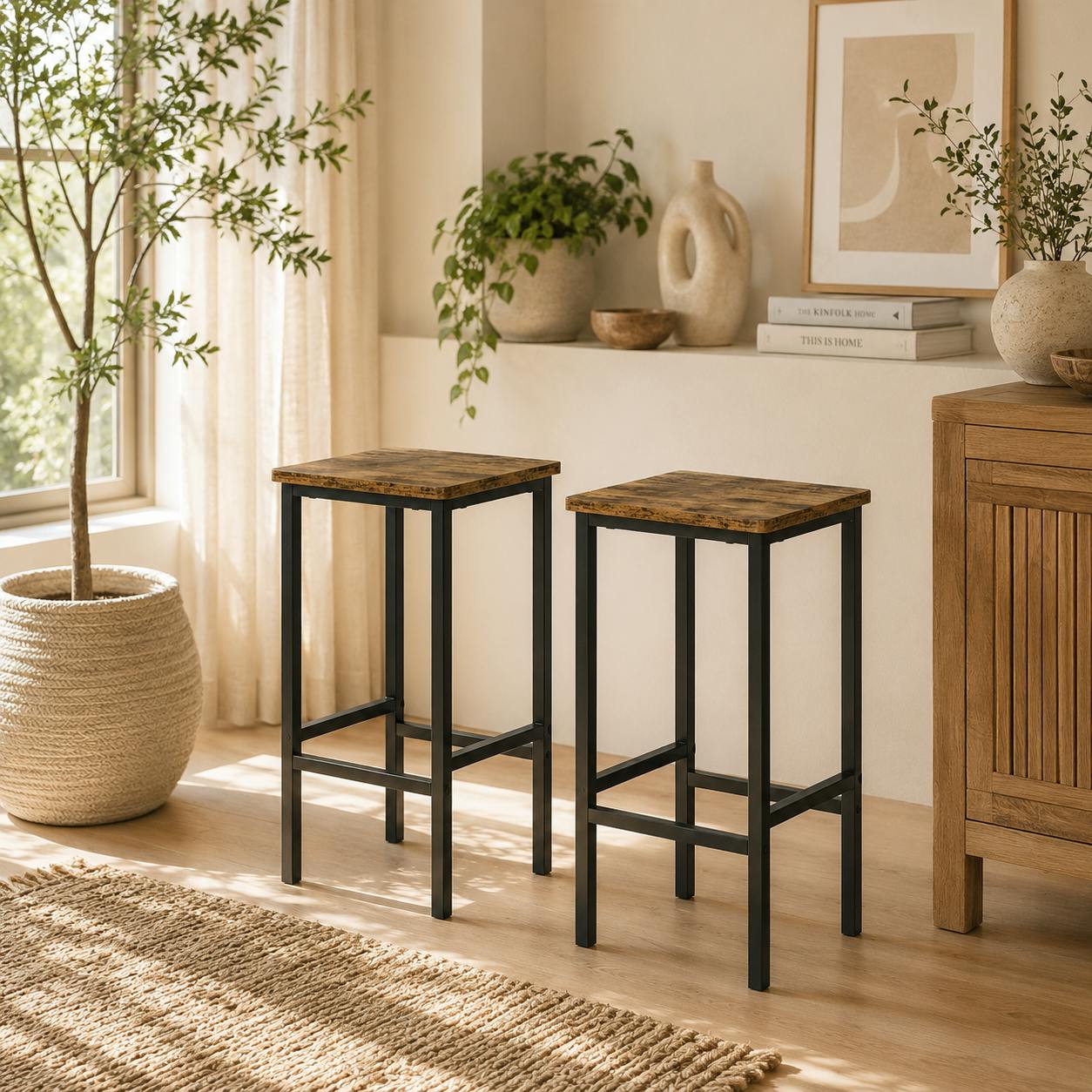 Rackhams Brown Latzse Set Of 2 Rustic Industrial Counter H8 Bar Stools With Footrest