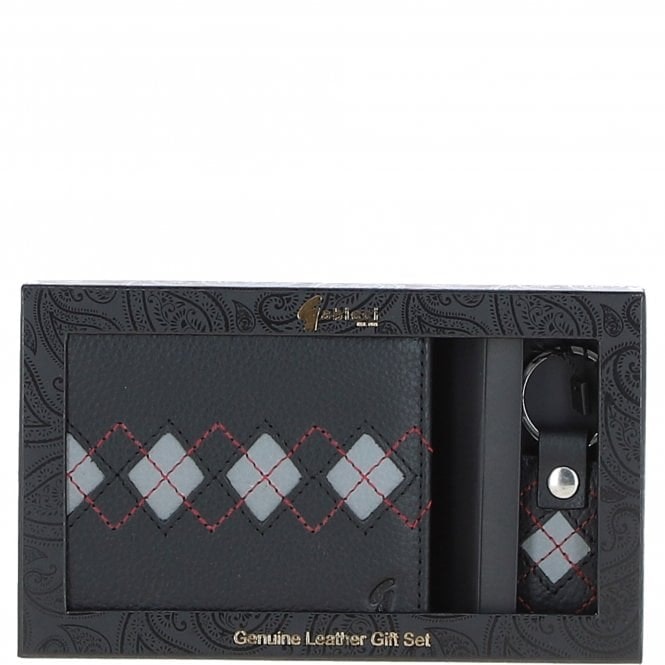 Gabicci Black/Grey/Red Real Leather Wallet & Key Ring Gift Set: Gb-305-Gs