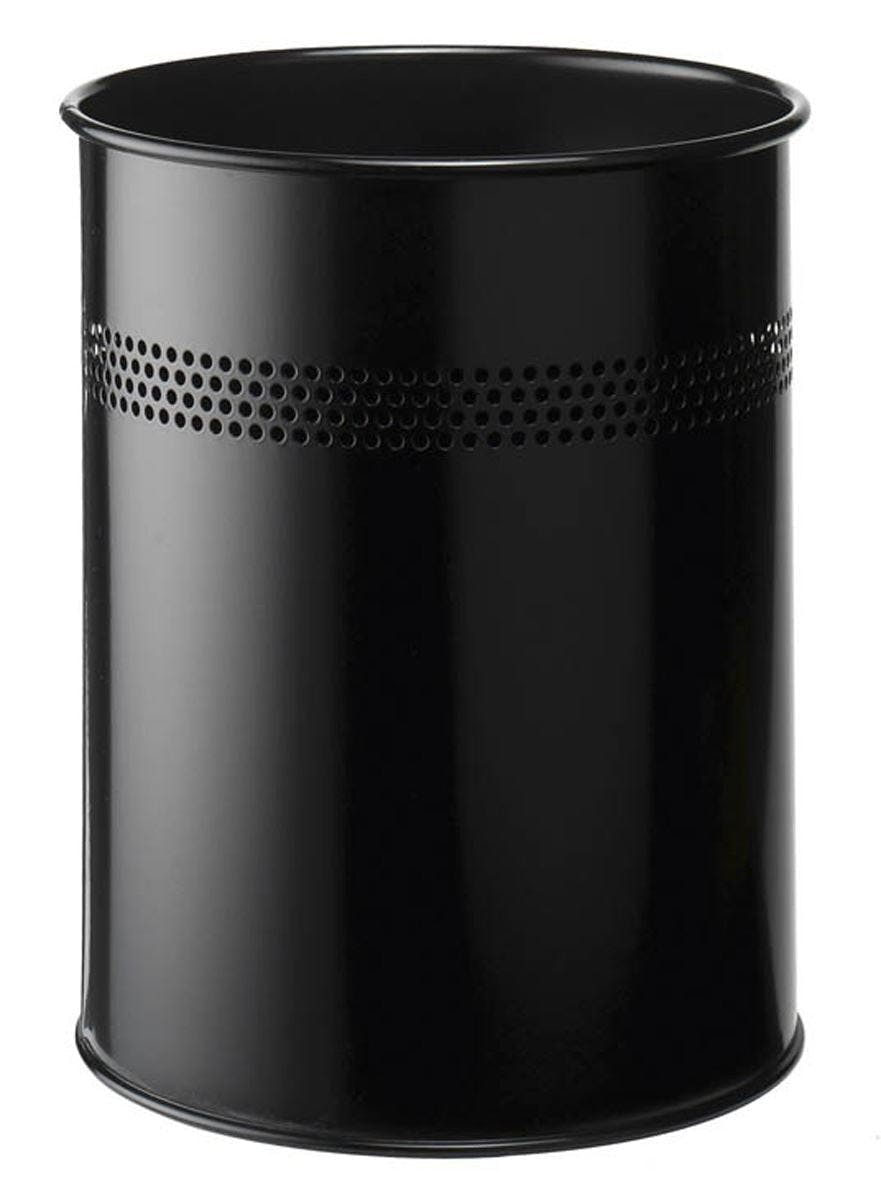 Rackhams Black Round Steel Waste Bin | 30Mm Perforated Ring | 15L |
