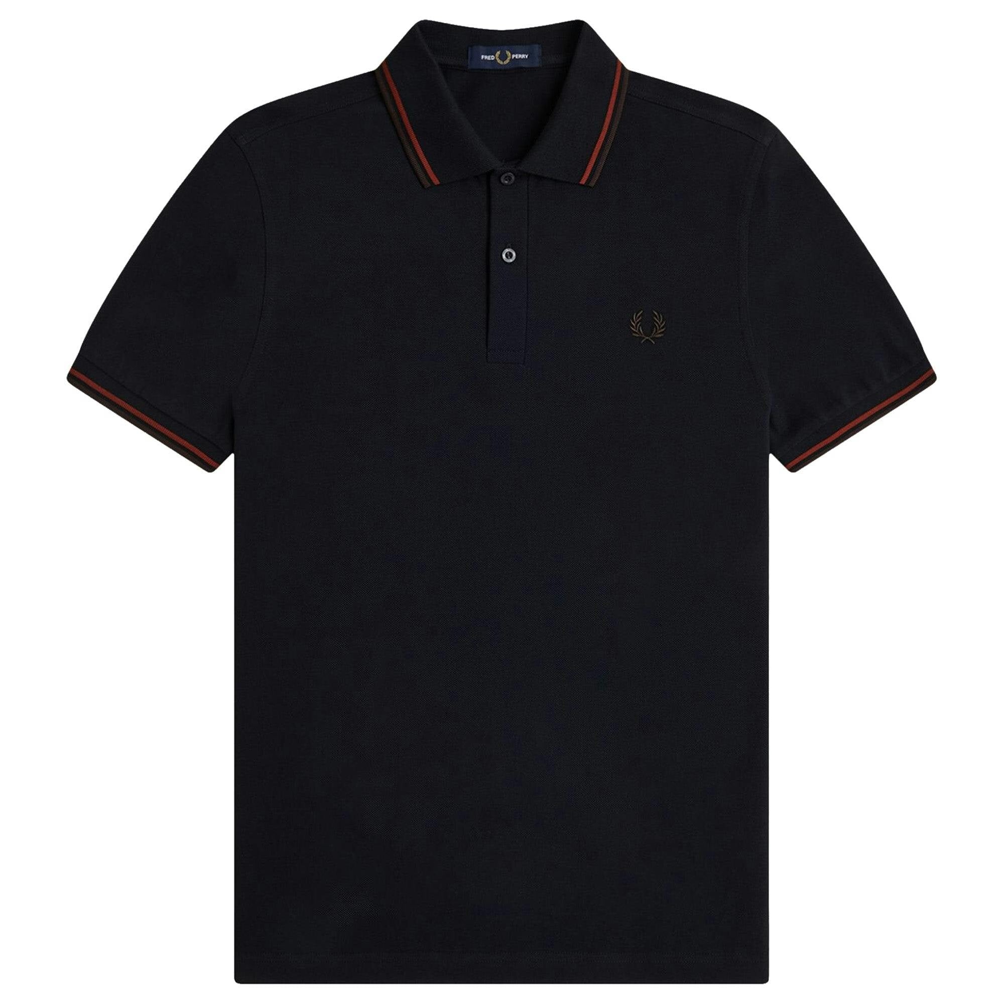Fred Perry Brown Twin Tipped Polo Shirt - Navy/Brandy/Rich - XX-Large