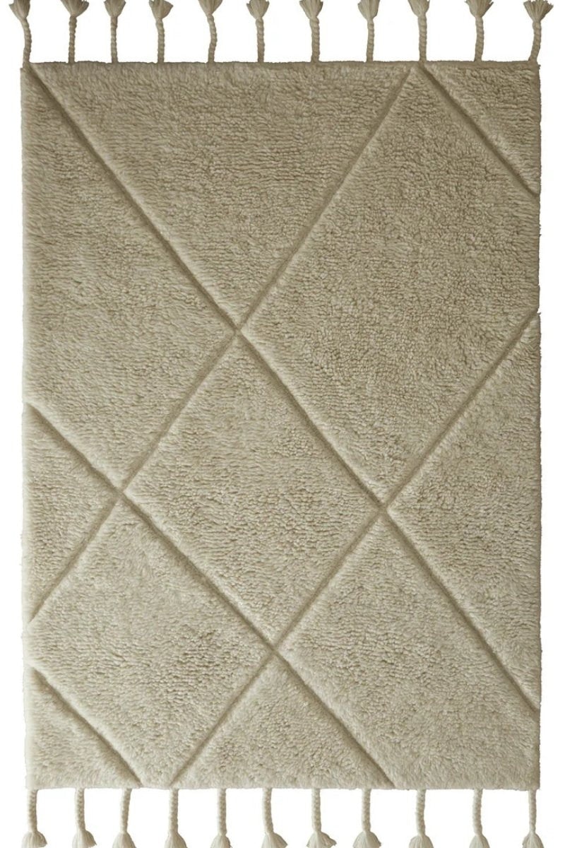 Rackhams Ivory Diamond Knotted Wool Rug - 200X290 Cm