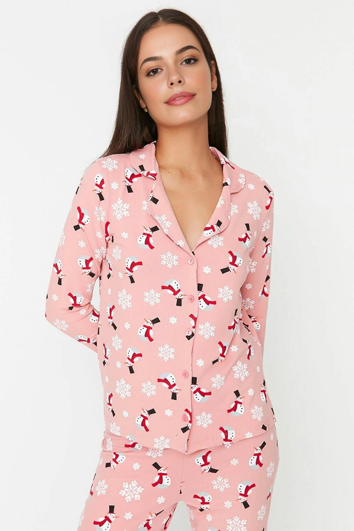 Wovcor 2-Piece 100% Cotton Winter Themed Knit Pajama Set - Multi - S