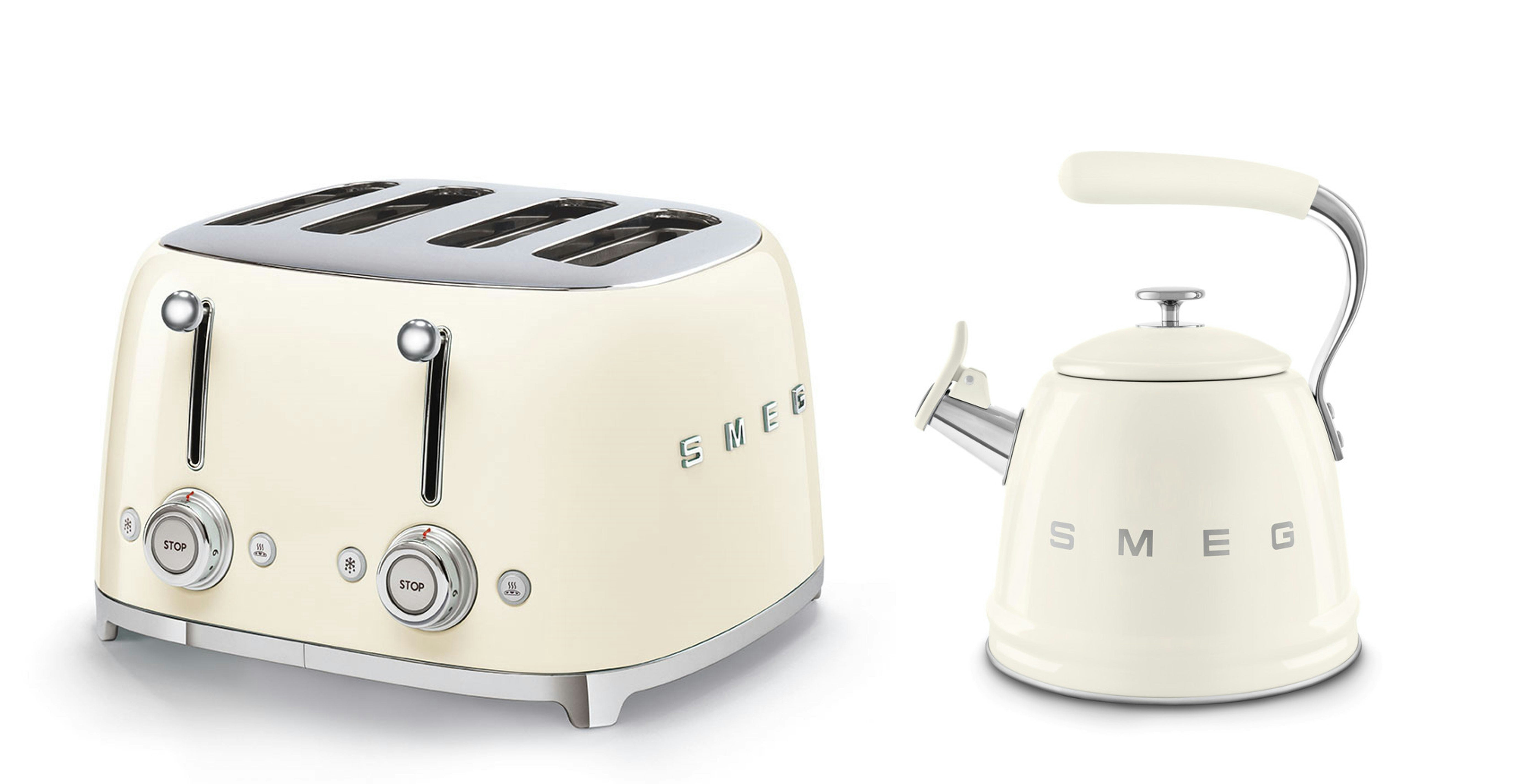 Smeg Cream Wkf01 Whistling Stovetop Kettle & Tsf03 4-Slice Toaster Bundle