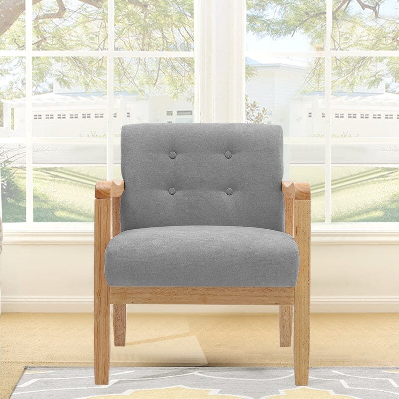 Rackhams Grey Wooden Armchair Upholstered Occasional Chair - 70Cm W X 63Cm L X 78Cm H