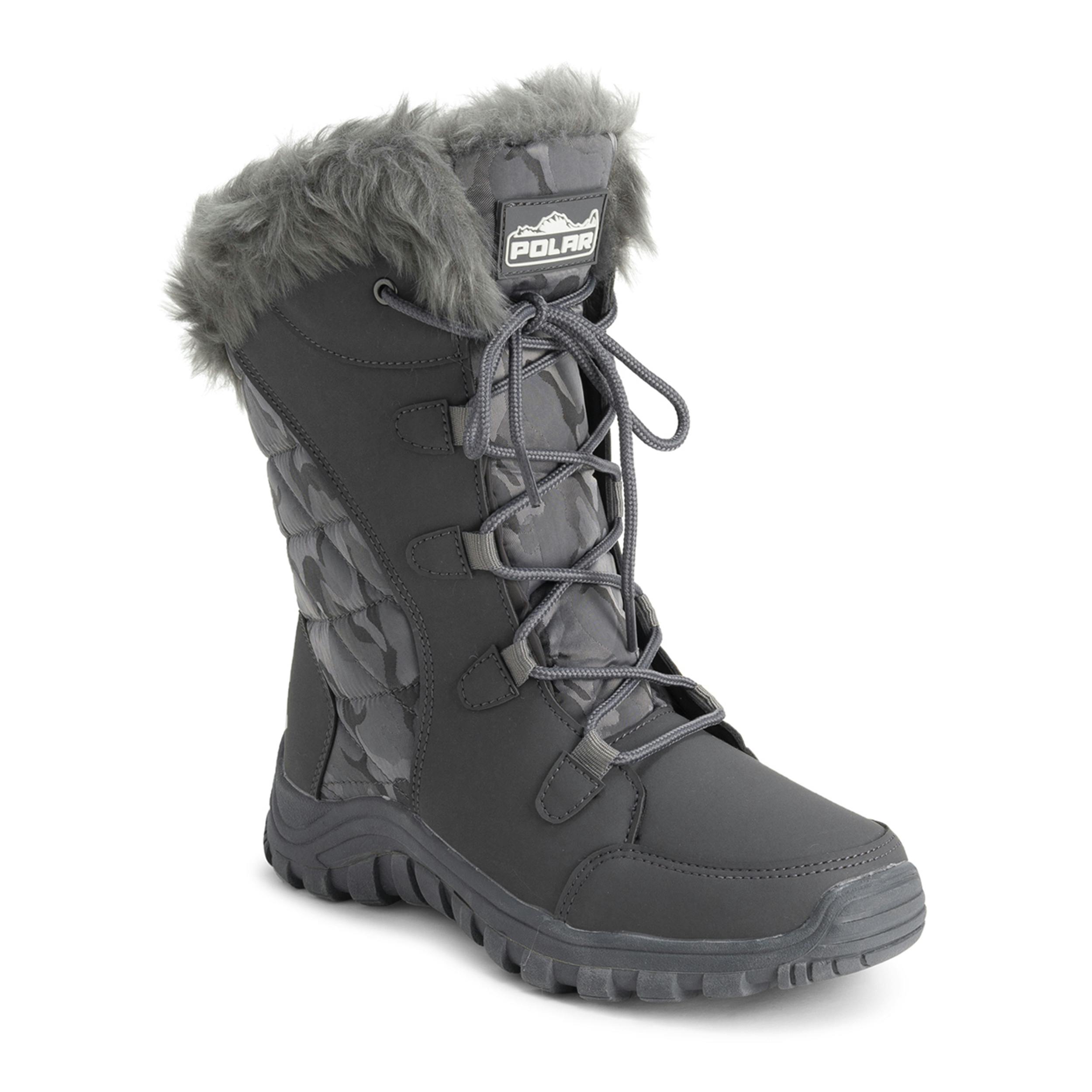 Viva Women's Black/Grey Quilted Lace Up Waterproof Outdoor Cuff Snow Rain Boot - 7 - Camouflage