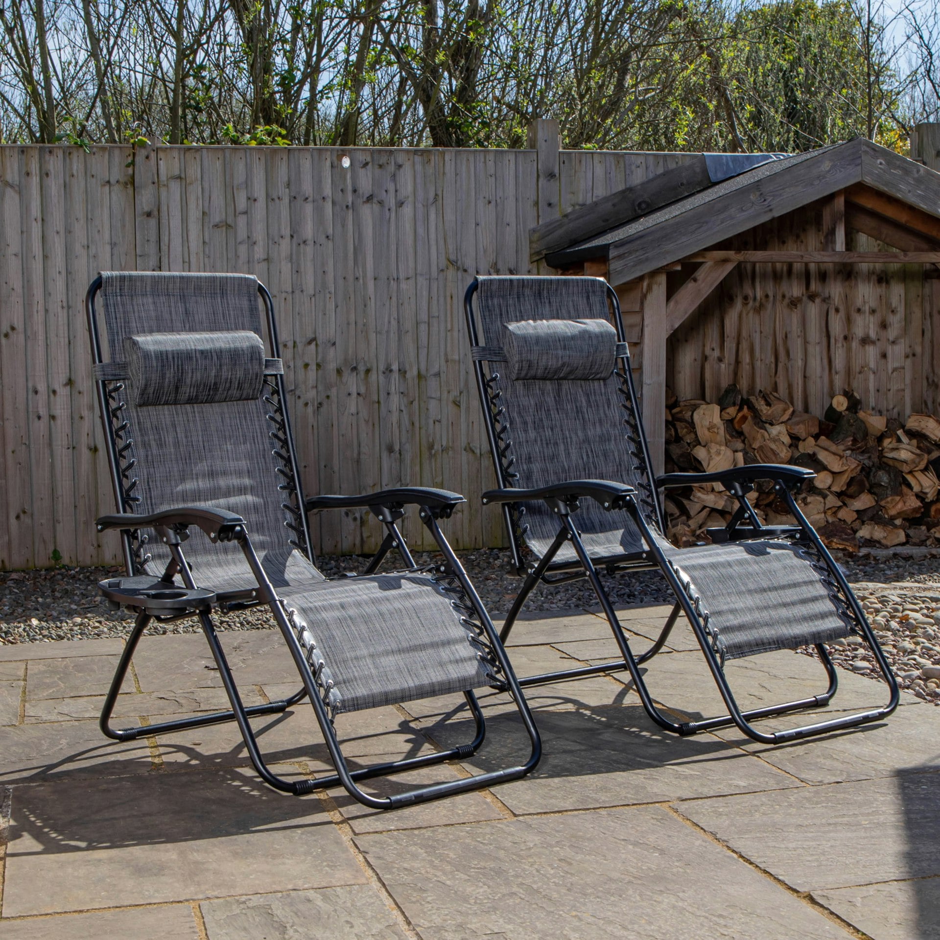 Grey Set Of 2 Multi Position Zero Gravity Relaxer Chair Sun Lounger In Mixed - Image 4