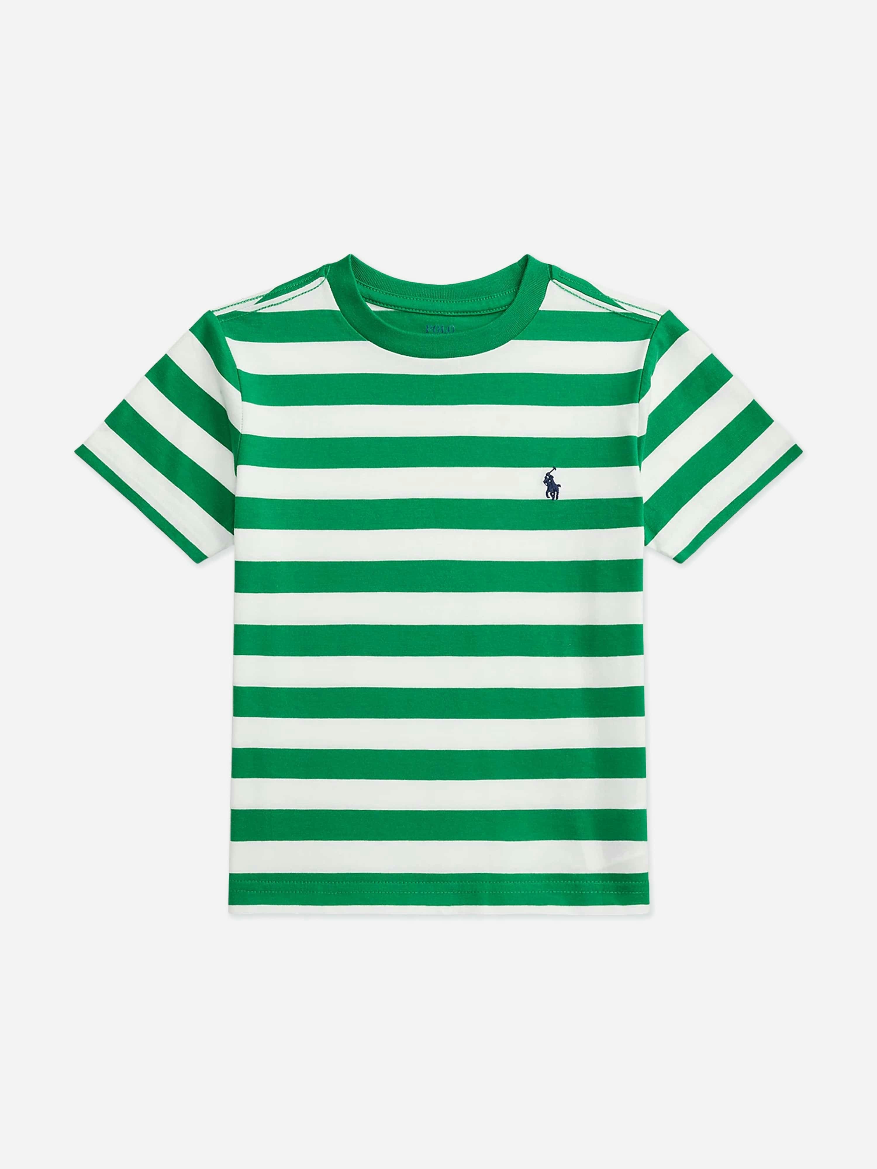 Ralph Lauren Kids Boys Green Ralph Lauren Striped Logo T-Shirt In - 5 Yrs