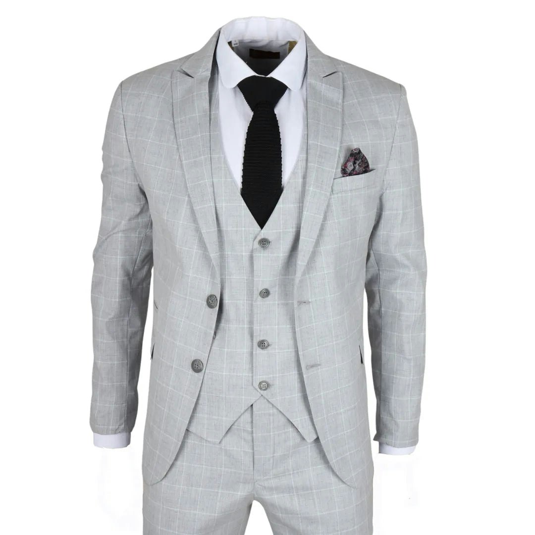 Truclothing Men's Grey Im3 - Checked Tailored Fit Suit - 52" Jacket 46" Trousers