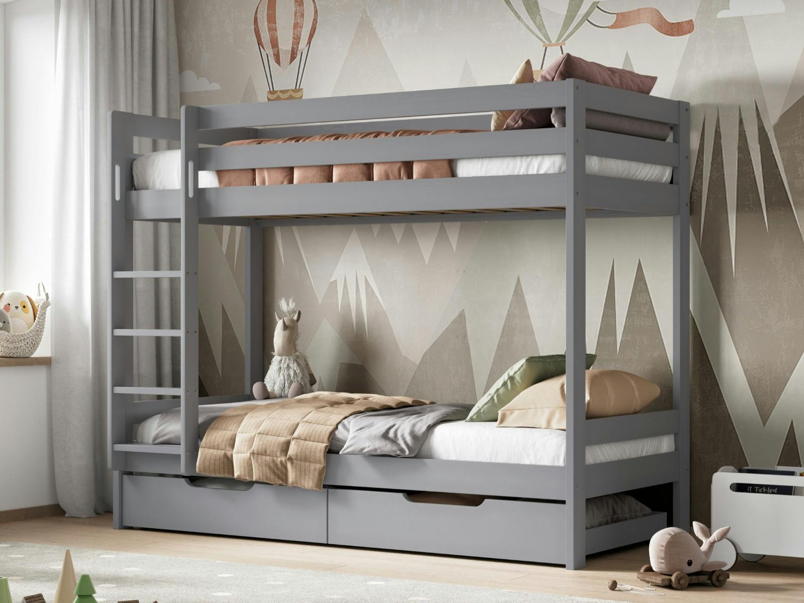 Noomi Unisex Grey Nora Solid Wood Bunk Bed In | : Eu Single - Image 2
