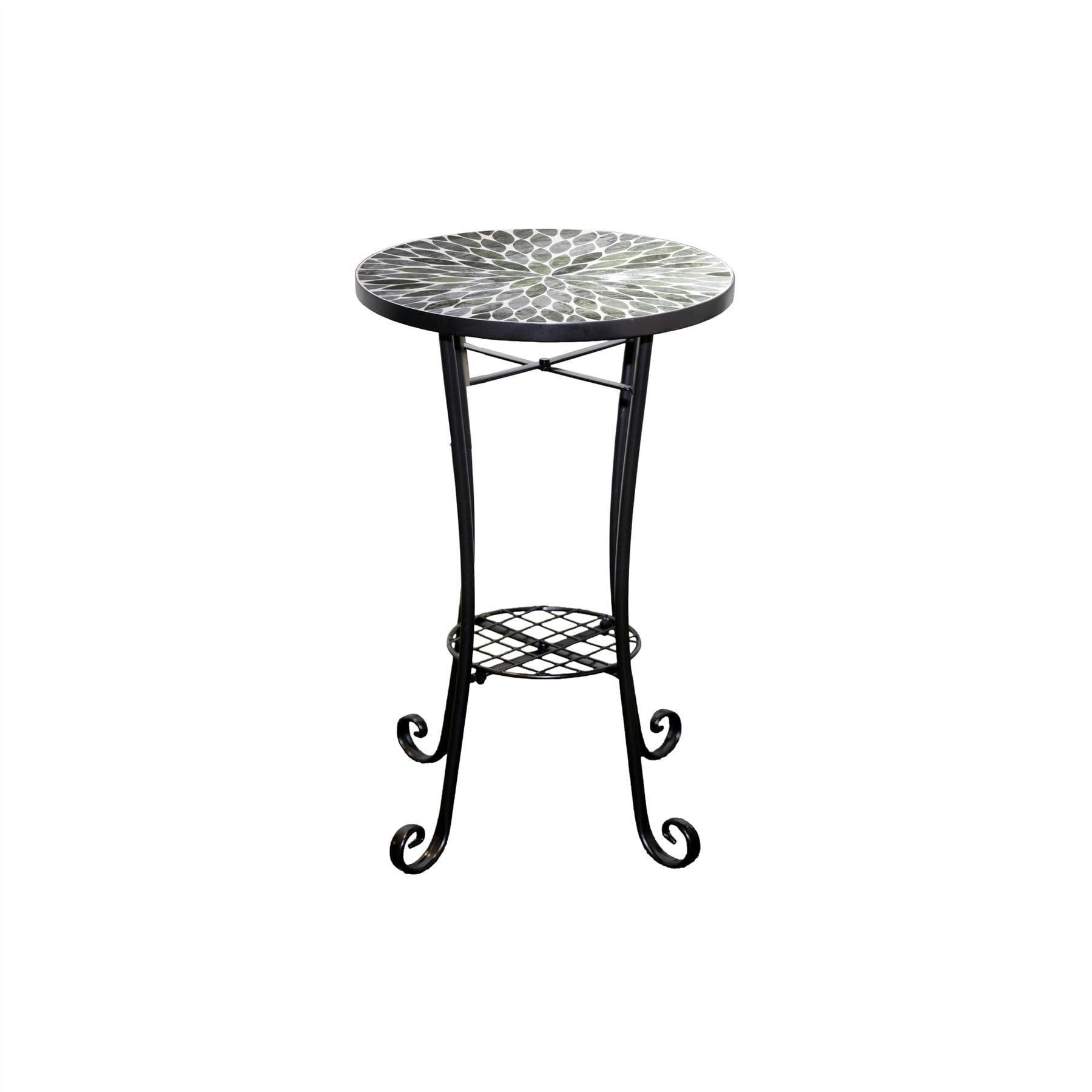 Rackhams Leaf Mosaic Plant Stand Side Table With Ceramic Tile Top For Indoor And Outdoor Display - 38.5 X 44 X 68