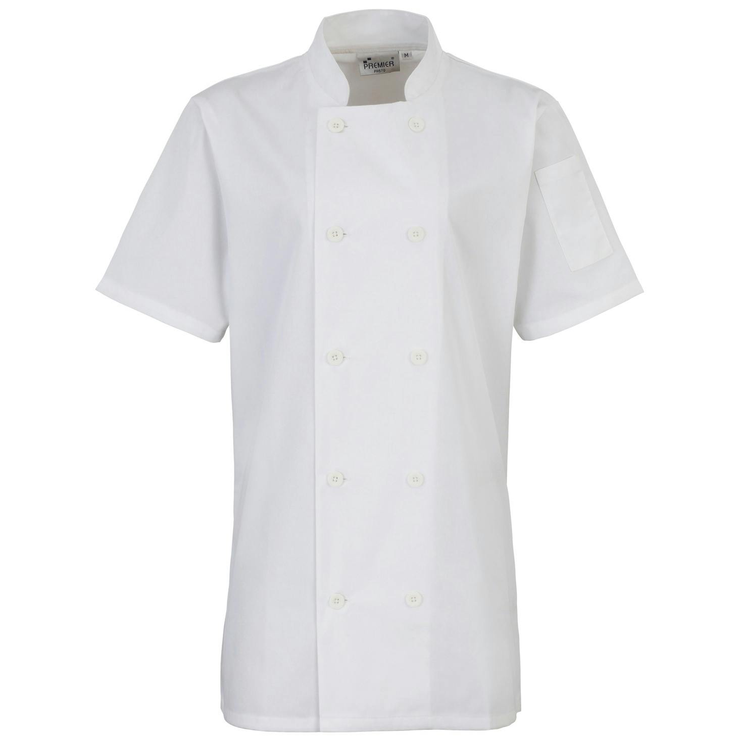 (S, White) Premier Womens/Ladies Short Sleeve Chefs Jacket / Chefswear (Pack Of 2) - Image 2