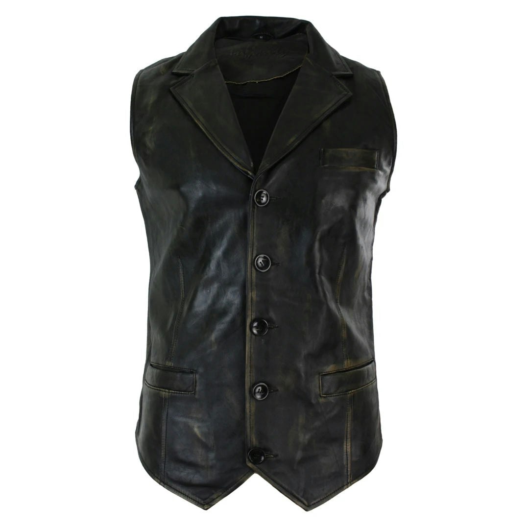 Infinity Leather Men's Brown/Black/Burgundy Leather Company Leather Tan Gilet Waistcoat - Gold - 5XL