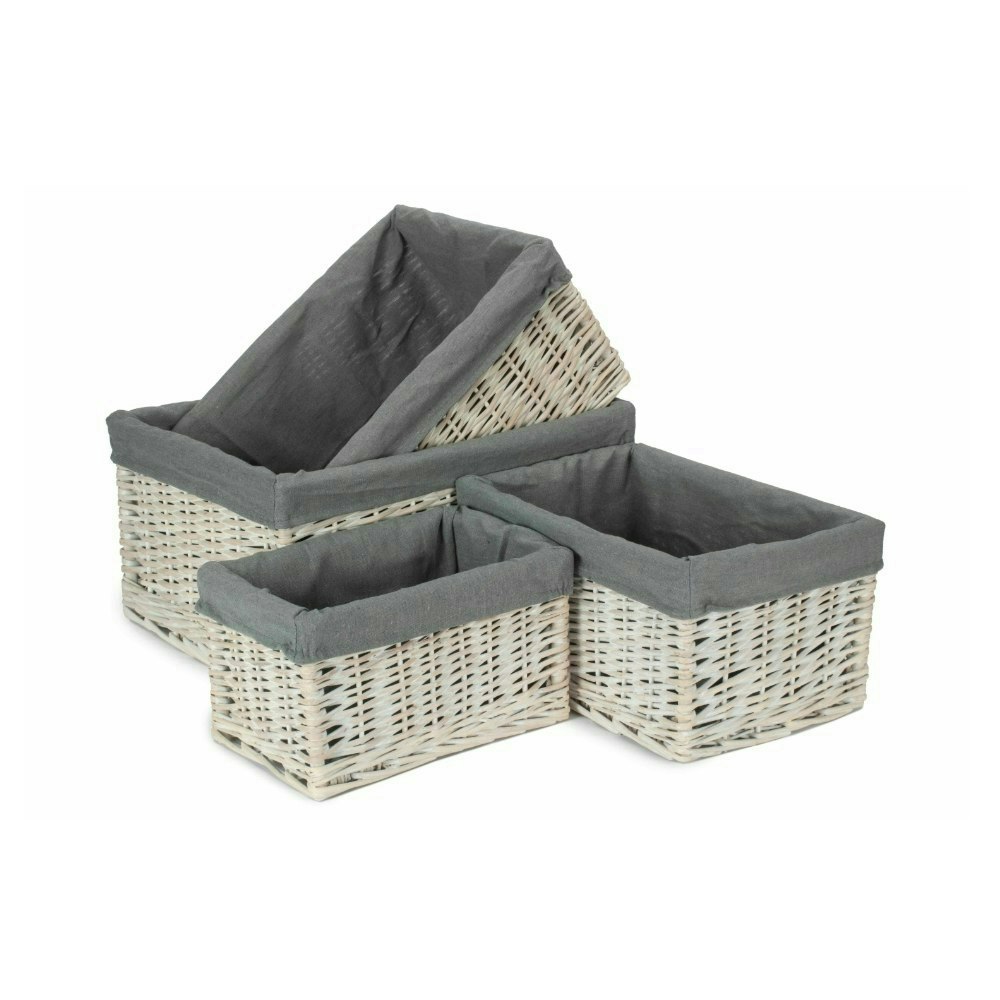Red Hamper Red/Grey Hamper Whitewash Lined Open Wicker Storage Basket - Set Of 4
