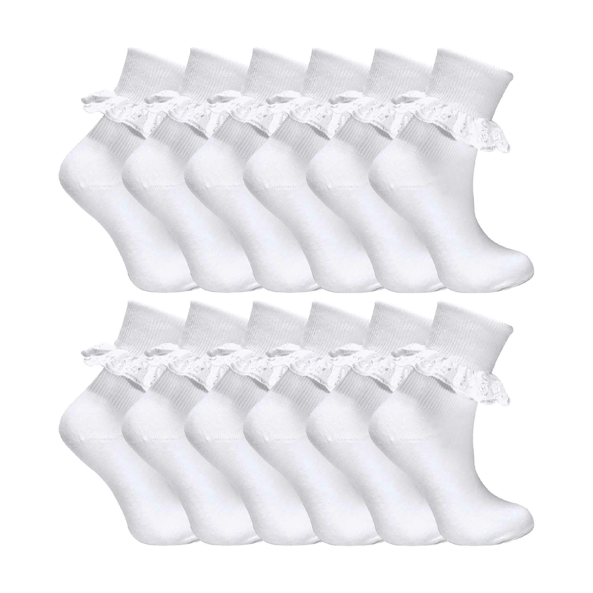 Sock Snob Women's White 12 Pack Baby Girls Soft Frilly Lace Socks - 6-12 Months