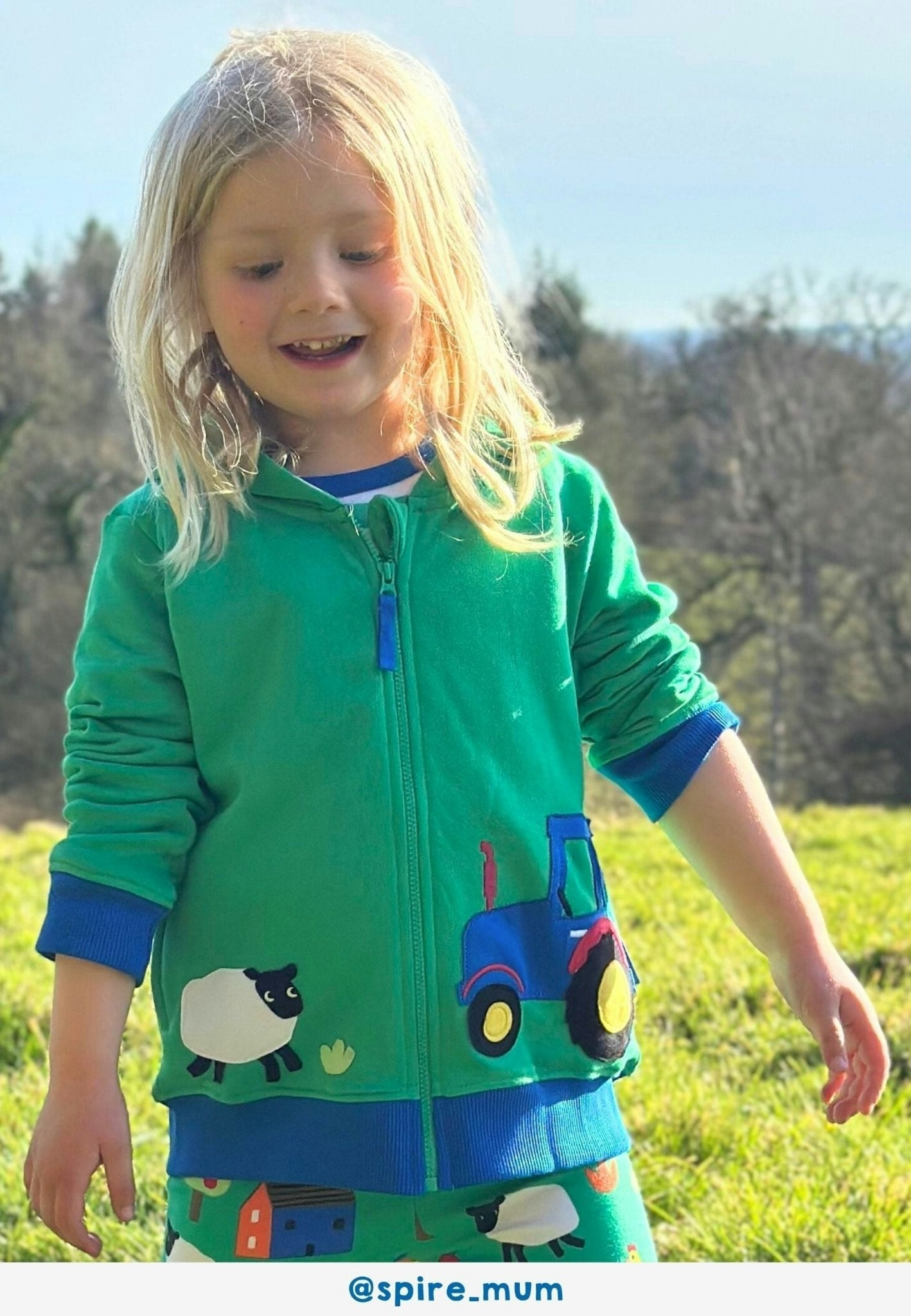 Toby Tiger Green/Blue Organic Hillside Applique Hoodie - 2-3Y / 98Cm