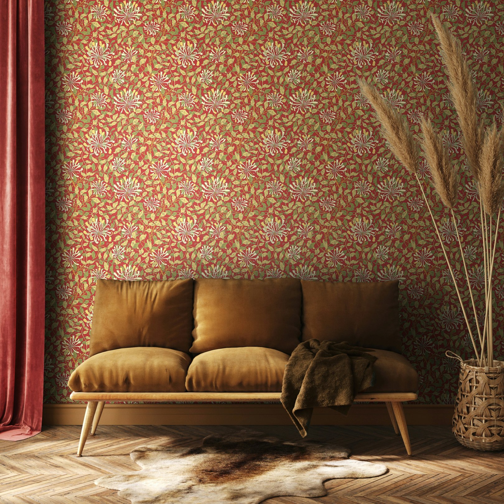 Hoopla Walls Honeysuckle Leaf Trail - Terracotta 10M Wallpaper - Terracotta