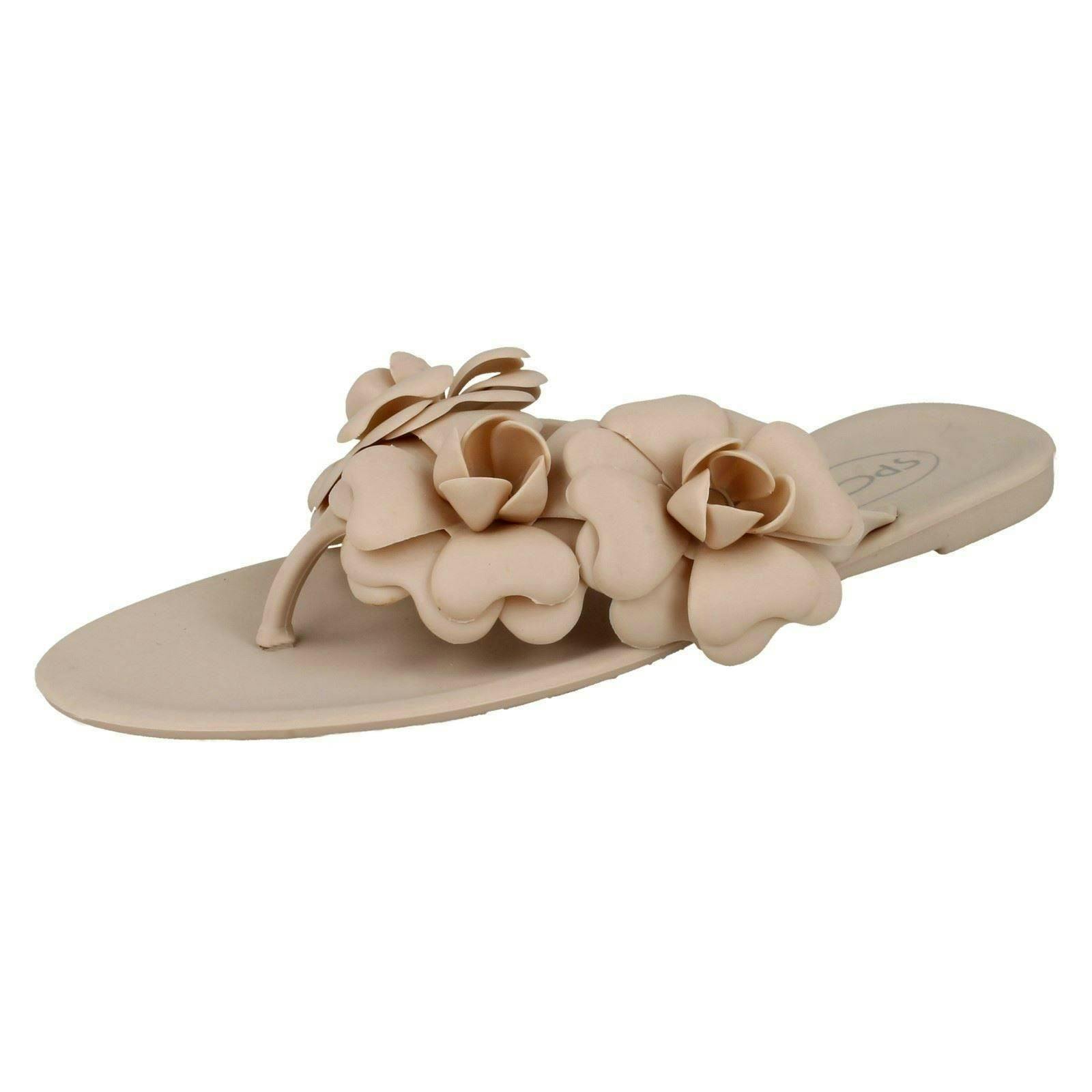 Spot On Women's Light Flat Jelly Toepost Sandals - Nude - Uk 7