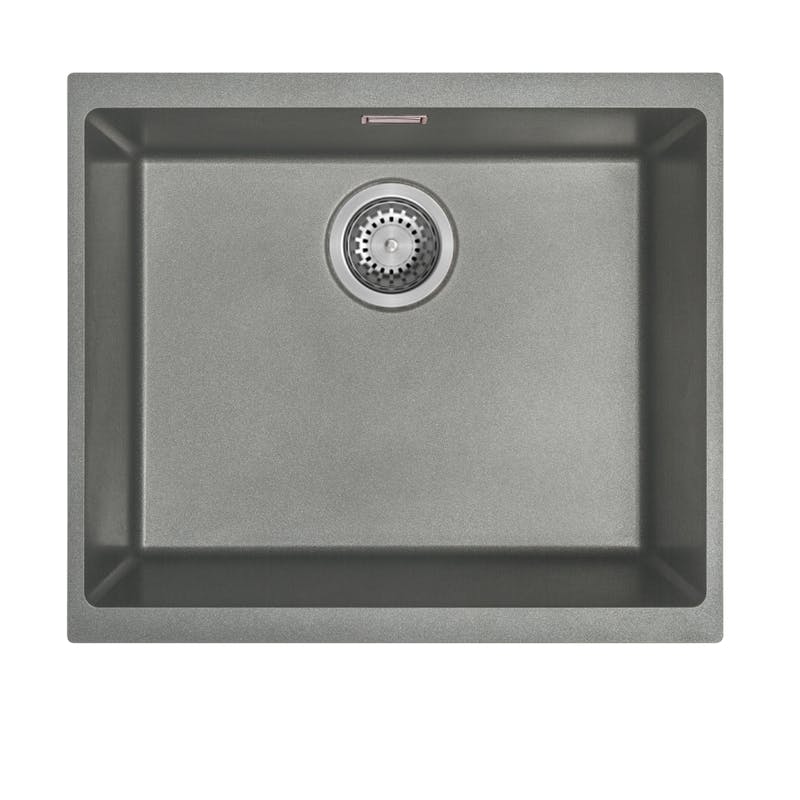 Rackhams Grey Siena Inset & Undermount Large Single Bowl Reversible Granite Kitchen Sink With Strainer & Over Flow Kit