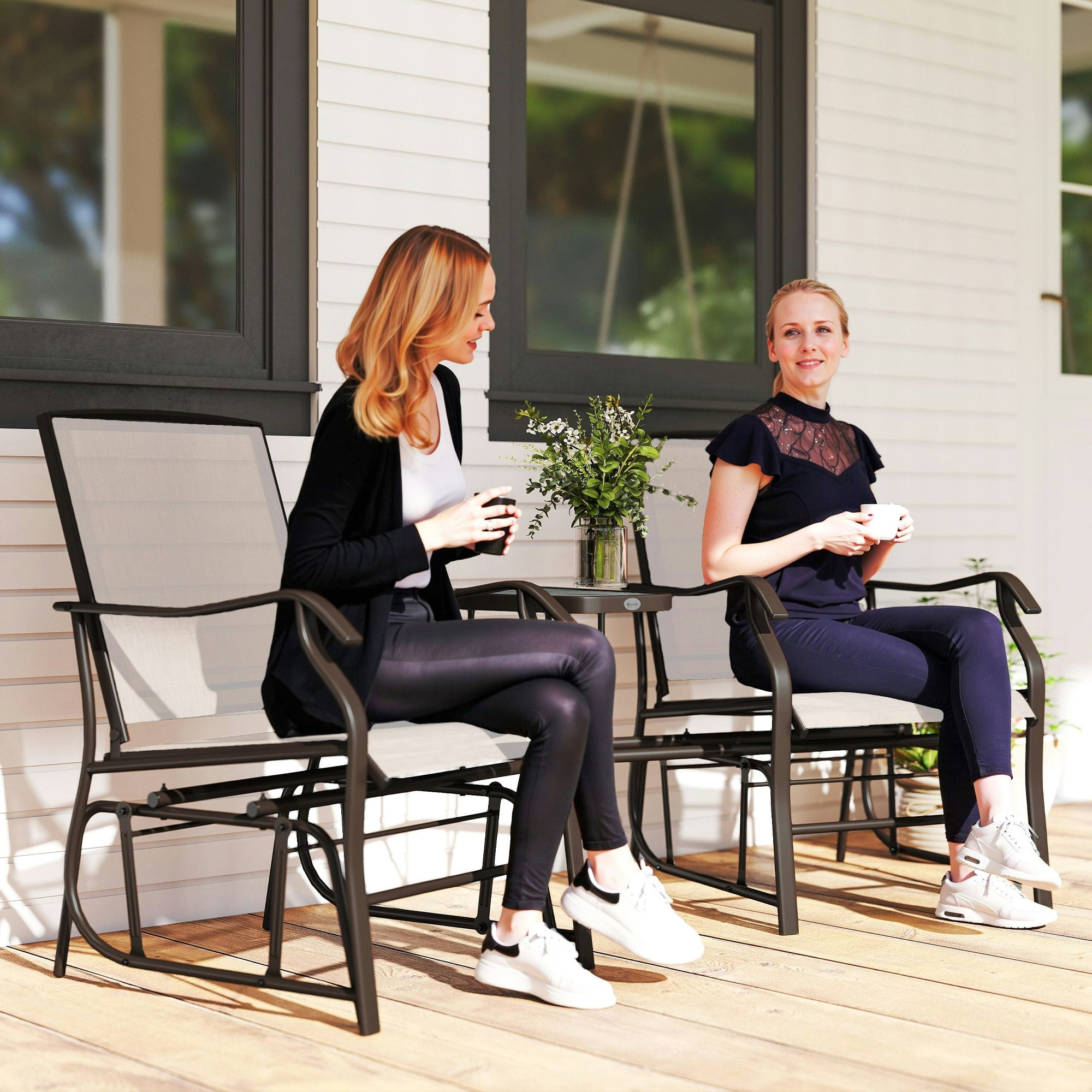 Photos - Garden Furniture Outsunny Rackhams Double Glider Companion Rocking Garden Chairs Loveseat Grey and Brown - 195cm x 81cm x 89cm - Beige 