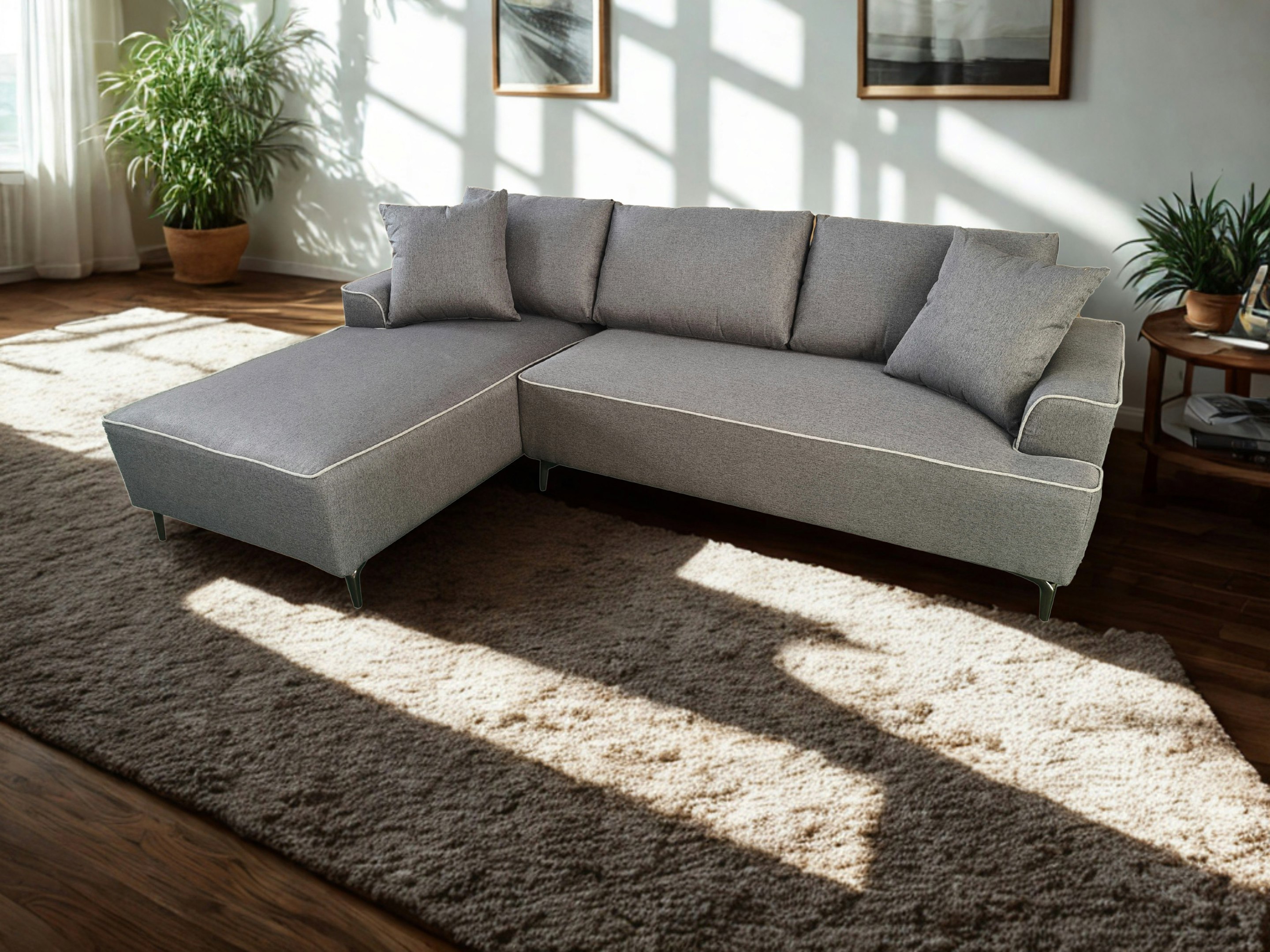 Ds Living Grey/Beige The Milano Edge 3 Seater Right Hand Corner Sofa In Or