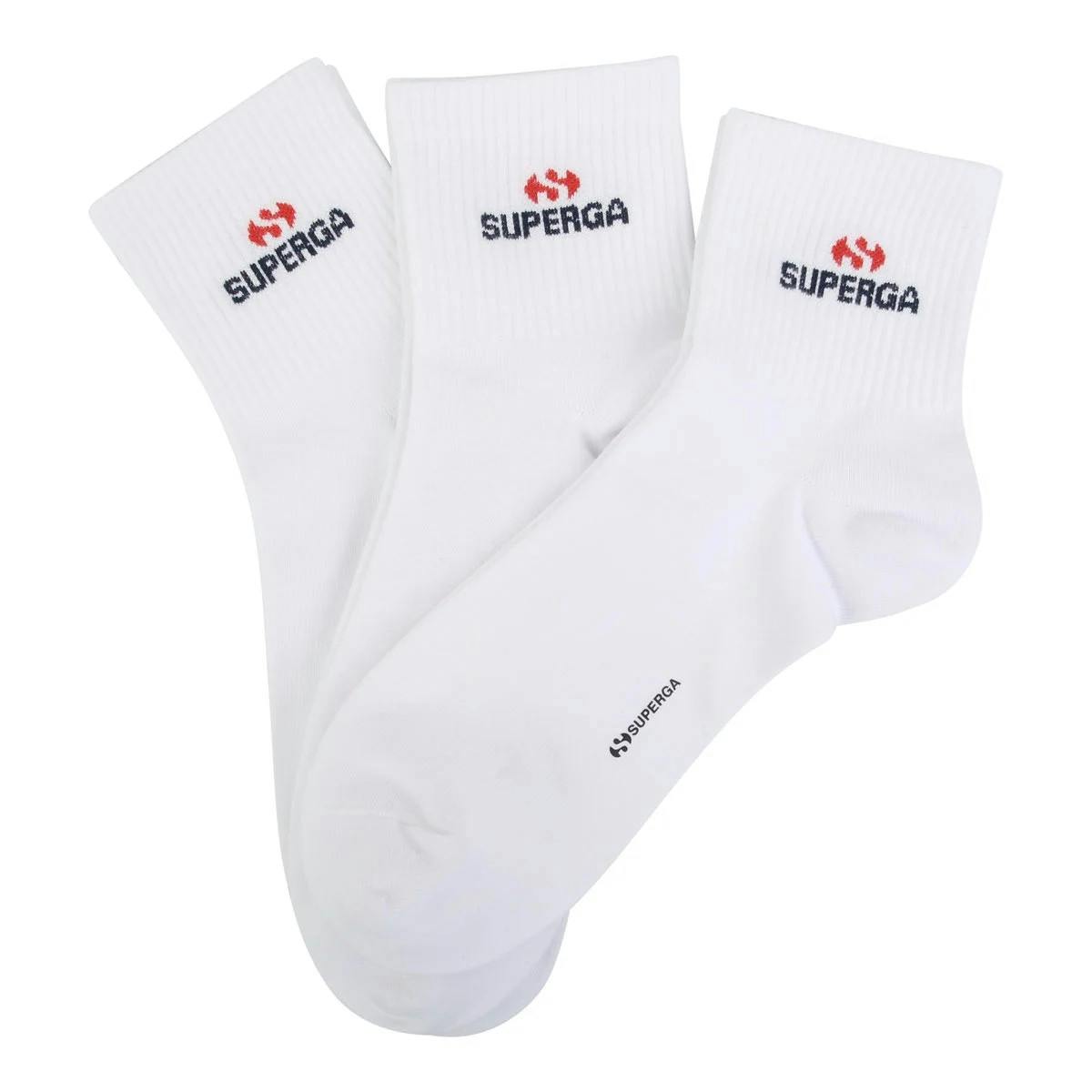 Superga Unisex White Adult Logo Ankle Socks (Pack Of 3) - L - 53% Cotton/39% Polyester/4% Elastane/4% Nylon