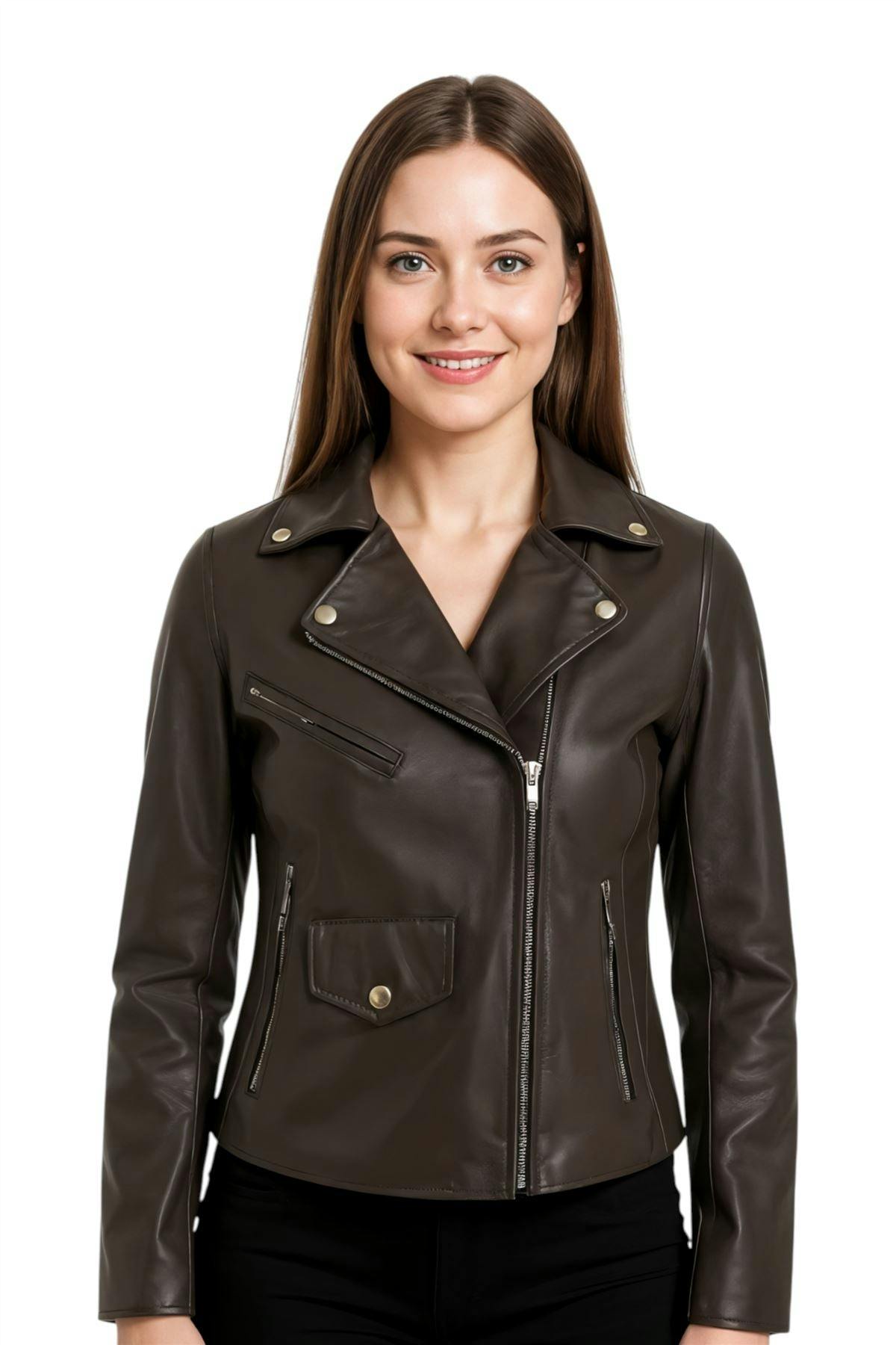 Infinity Leather Women's Black Classic Brando Biker Leather Jacket - Broome - Uk 4XL/22 | Eu 48 | Us 18