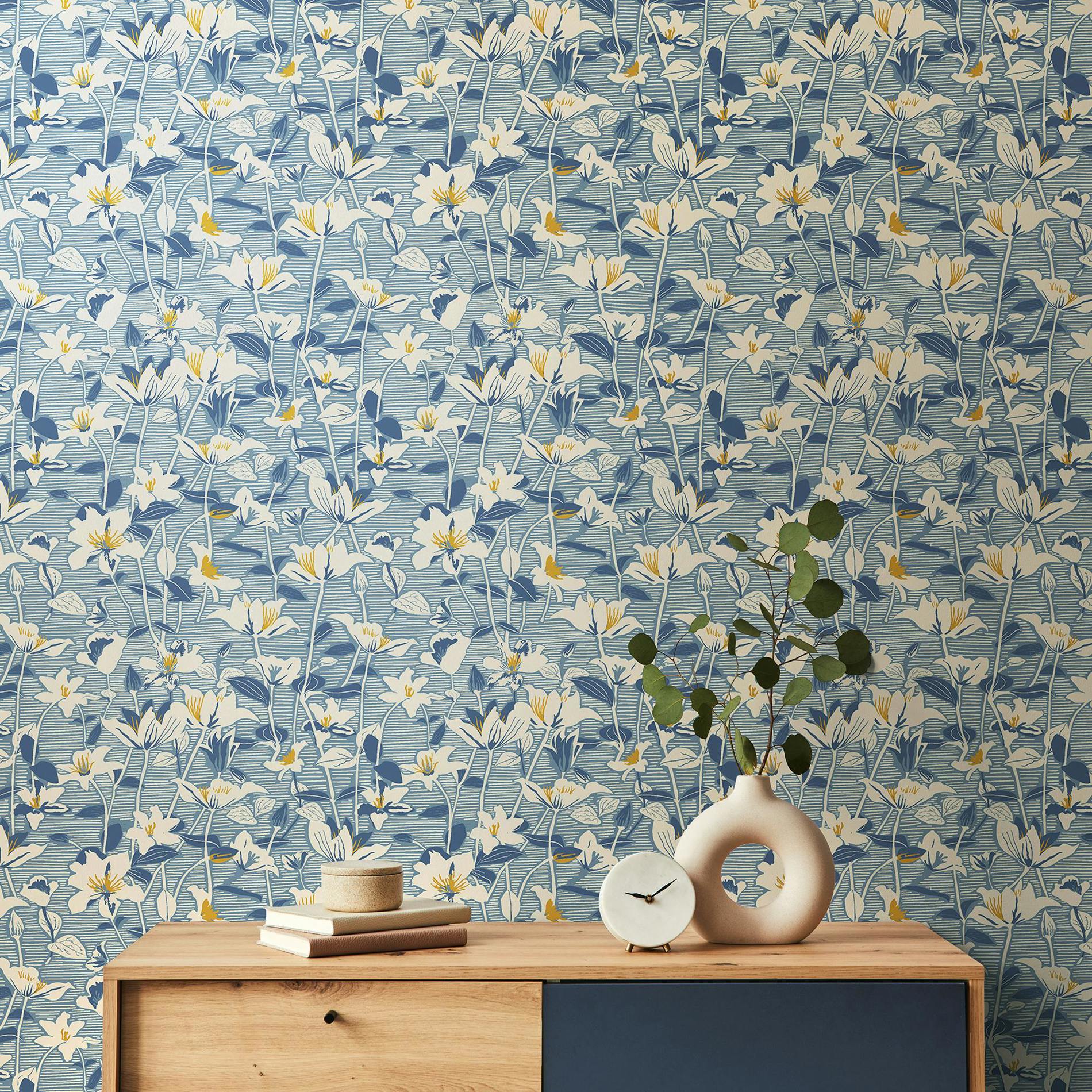 Hoopla Walls Lino Leaves - Soft Navy 10M Wallpaper