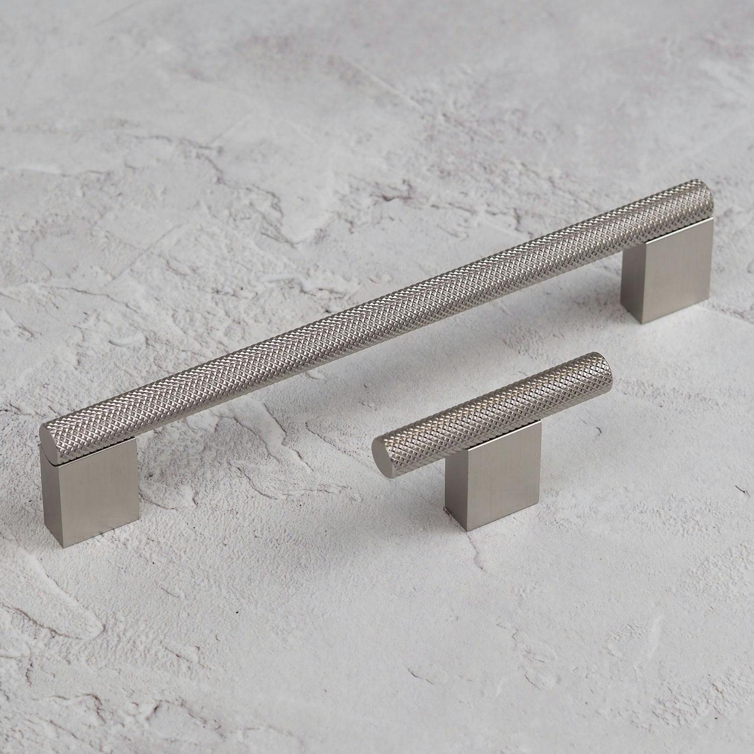 Rackhams Silver/Grey Knurled Brushed Nickel Boss Handles - 60Mm Handle