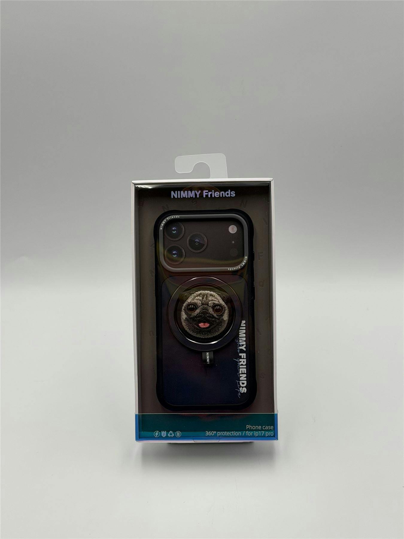 Nimmy Friends Black/Grey Nimmy Big Eye Cute Pet Pug Dog Face Case With Detachable Magsafe Grip For Iphone 17 Pro 6.3" - N-Xdy-Cxzjzh-Ip17-Pro-09-A