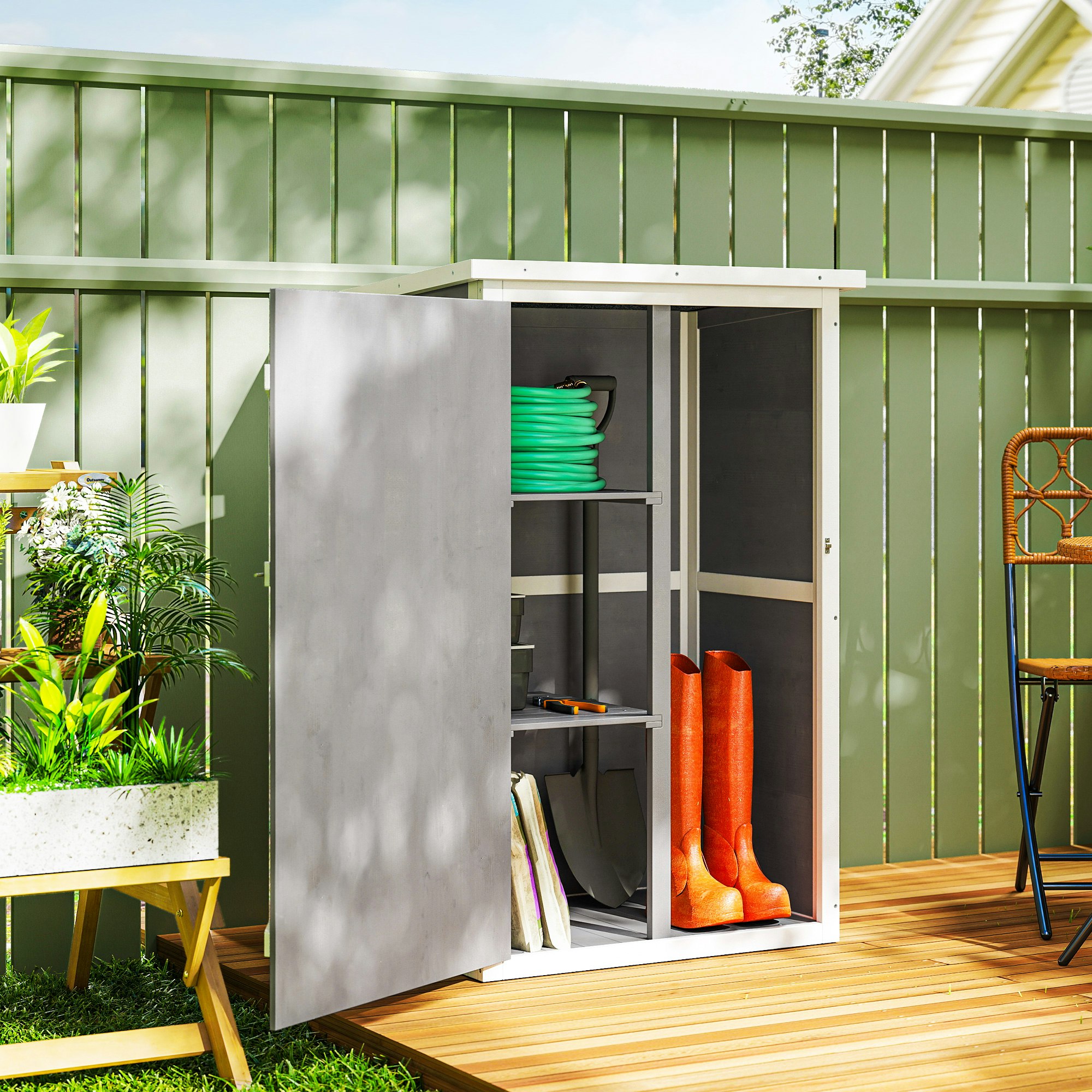 Outsunny Grey Garden Shed Outdoor Tool Storage W/ 2 Shelve 75 X 56 X115cm