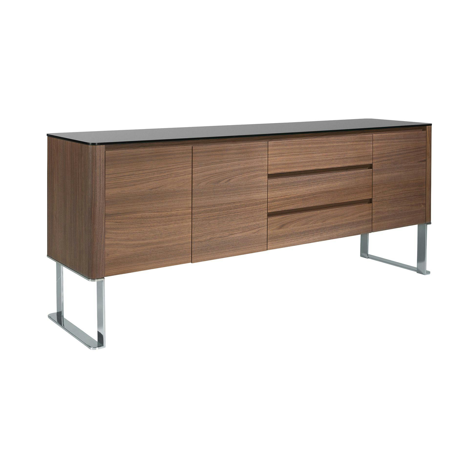 Rackhams Black Sideboard Walnut, Chrome-Plated Steel And Glass Top 3060