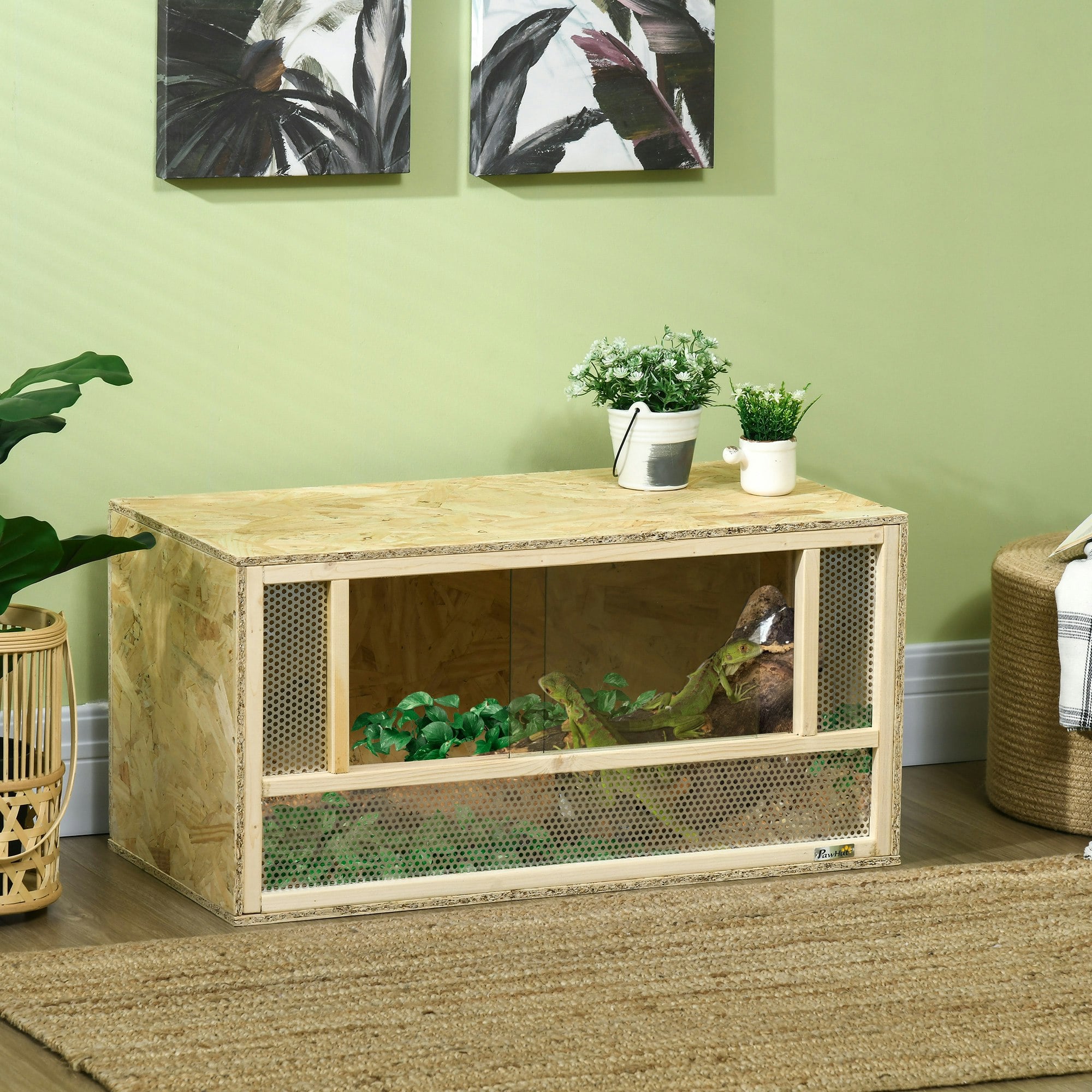 Pawhut 80Cm Reptile Terrarium Vivarium W/ Glass Sliding Doors, Breathable Mesh