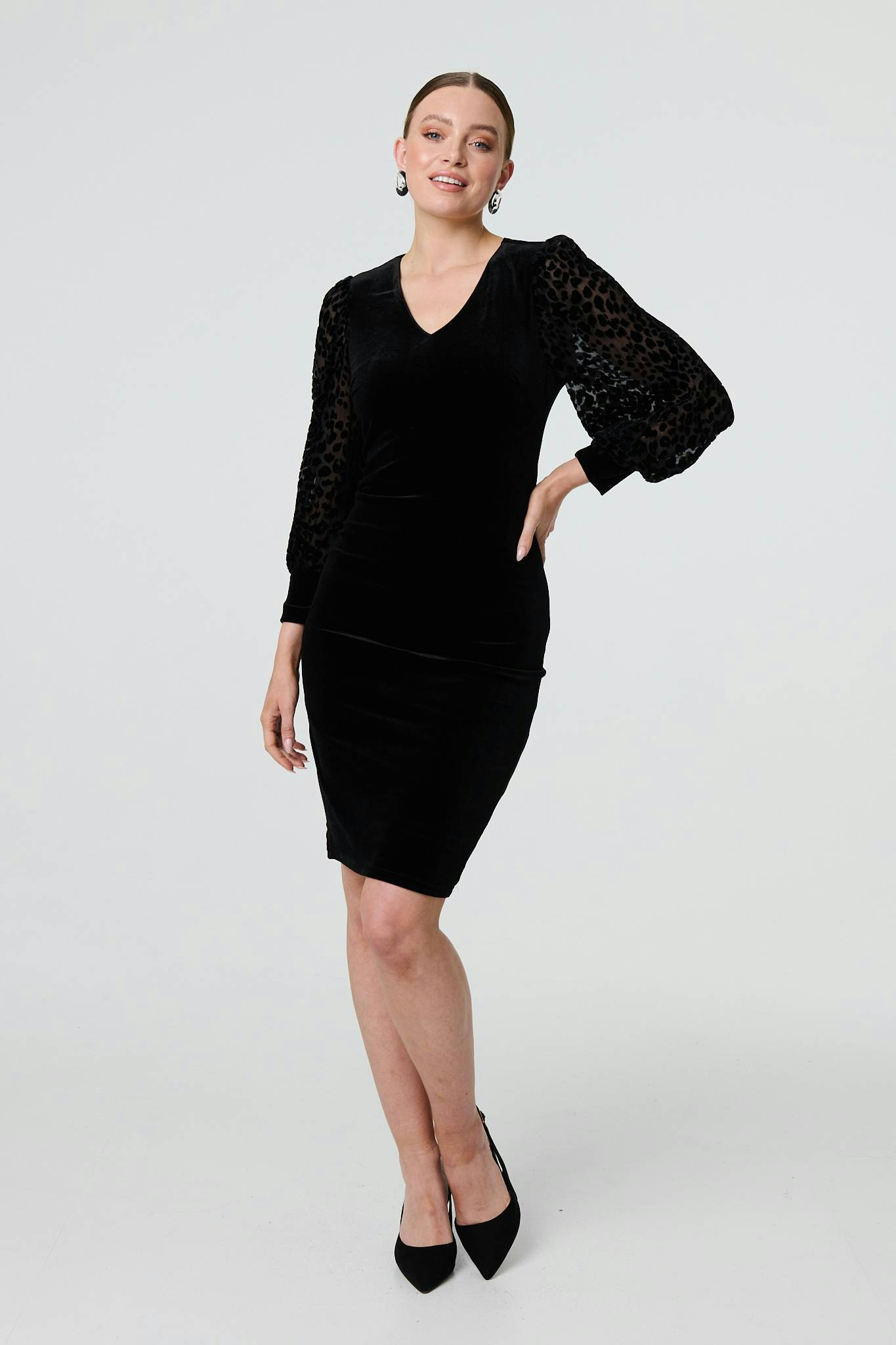 Izabel London Black Velvet Long Sleeve Shift Dress - 14