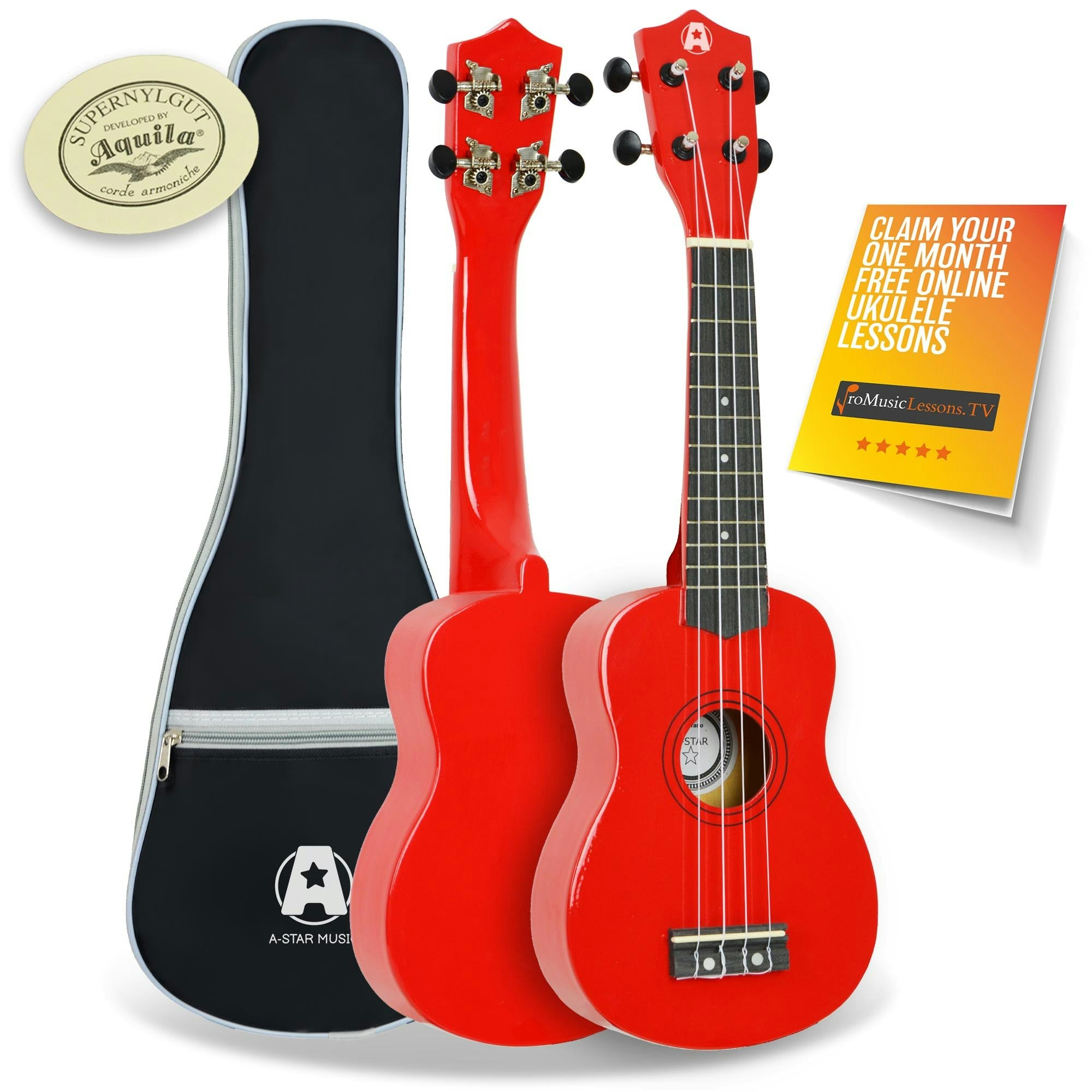 A-Star Red Soprano Ukulele With Aquila Strings And Bag