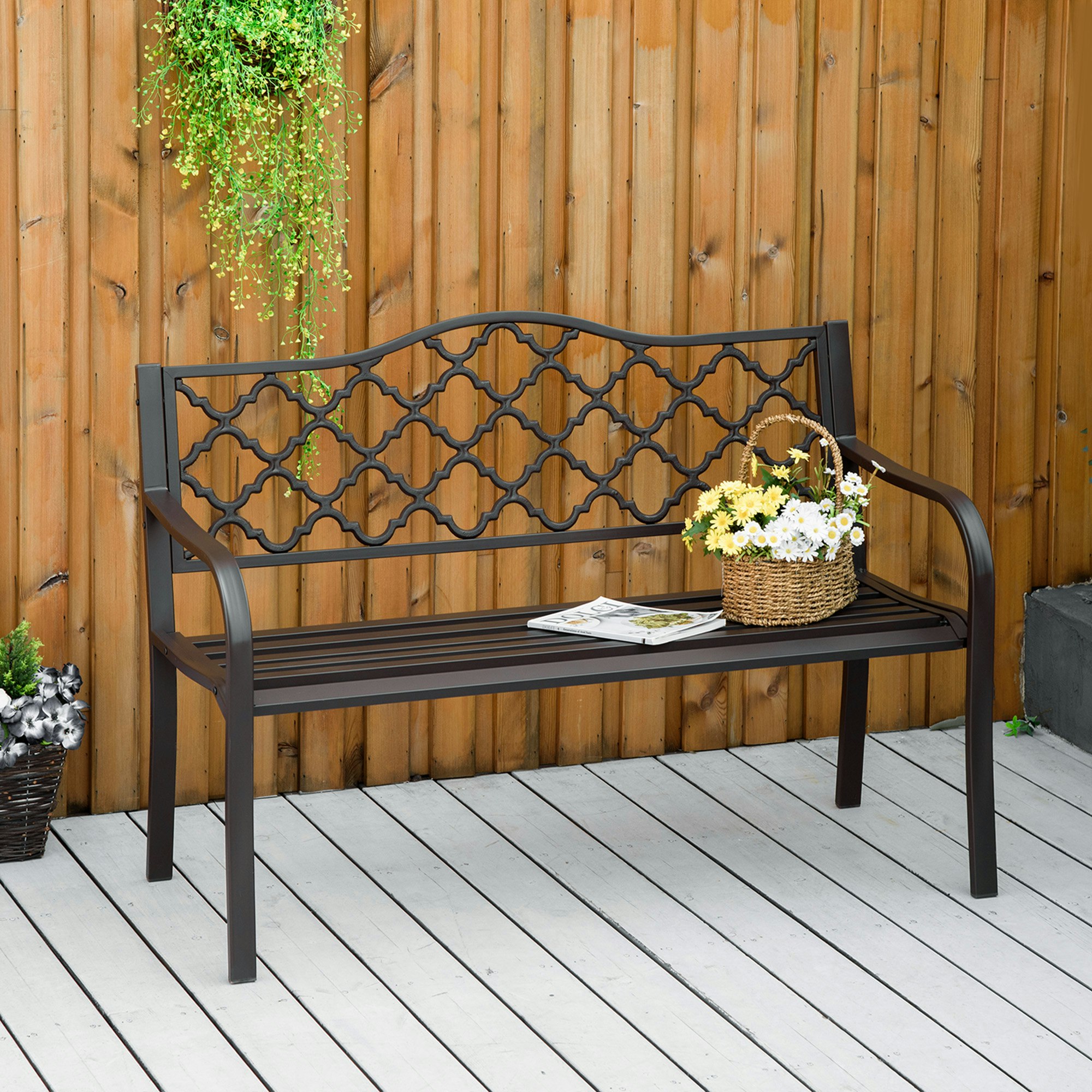 Rackhams Brown Outdoor Garden Bench 2 Seater Patio Porch Loveseat Chair Seater - Metal - 128Cm X 60Cm X 89Cm