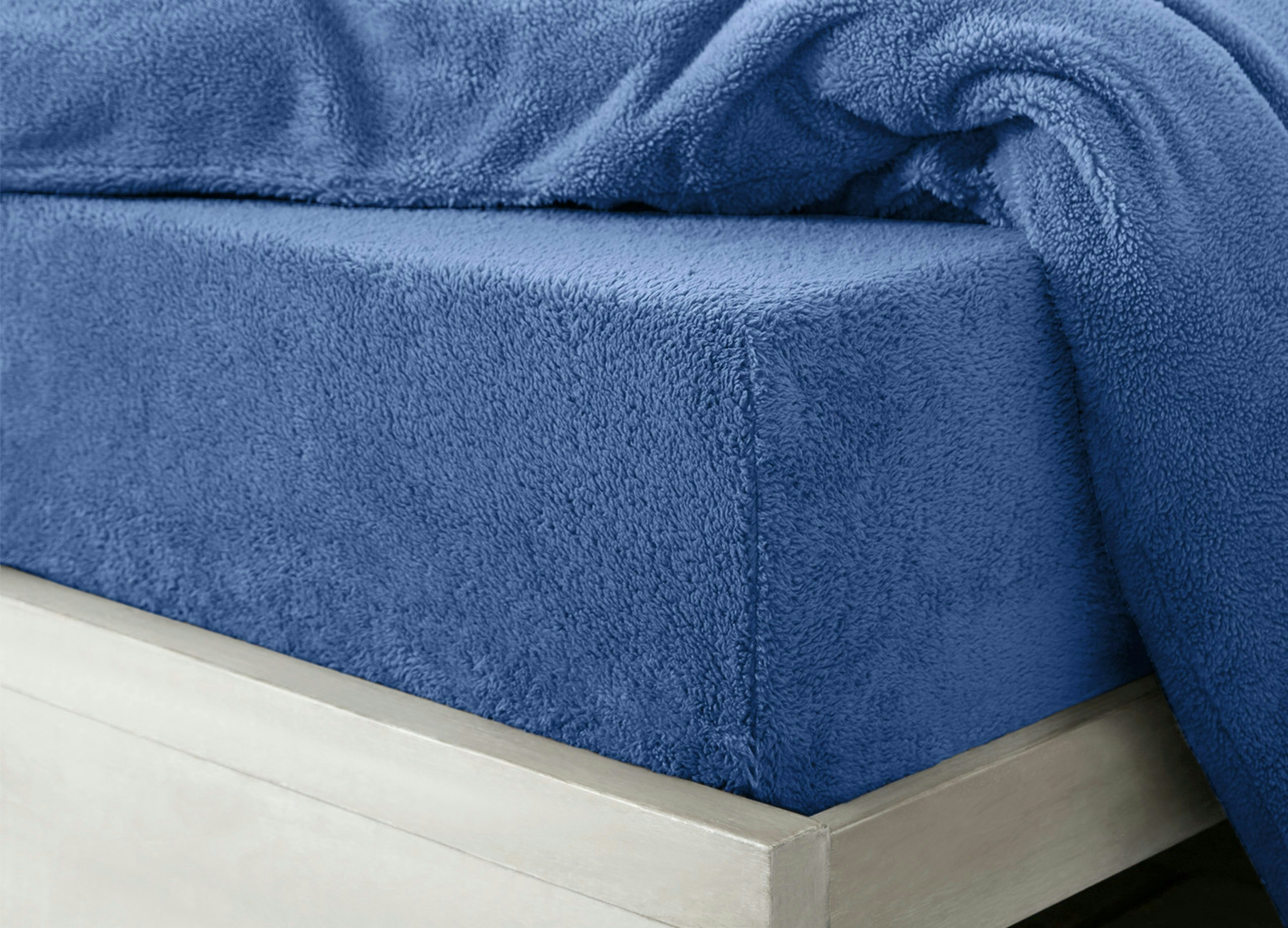 Velosso Blue Teddy Fleece Warm And Cosy Fitted Sheet - Single