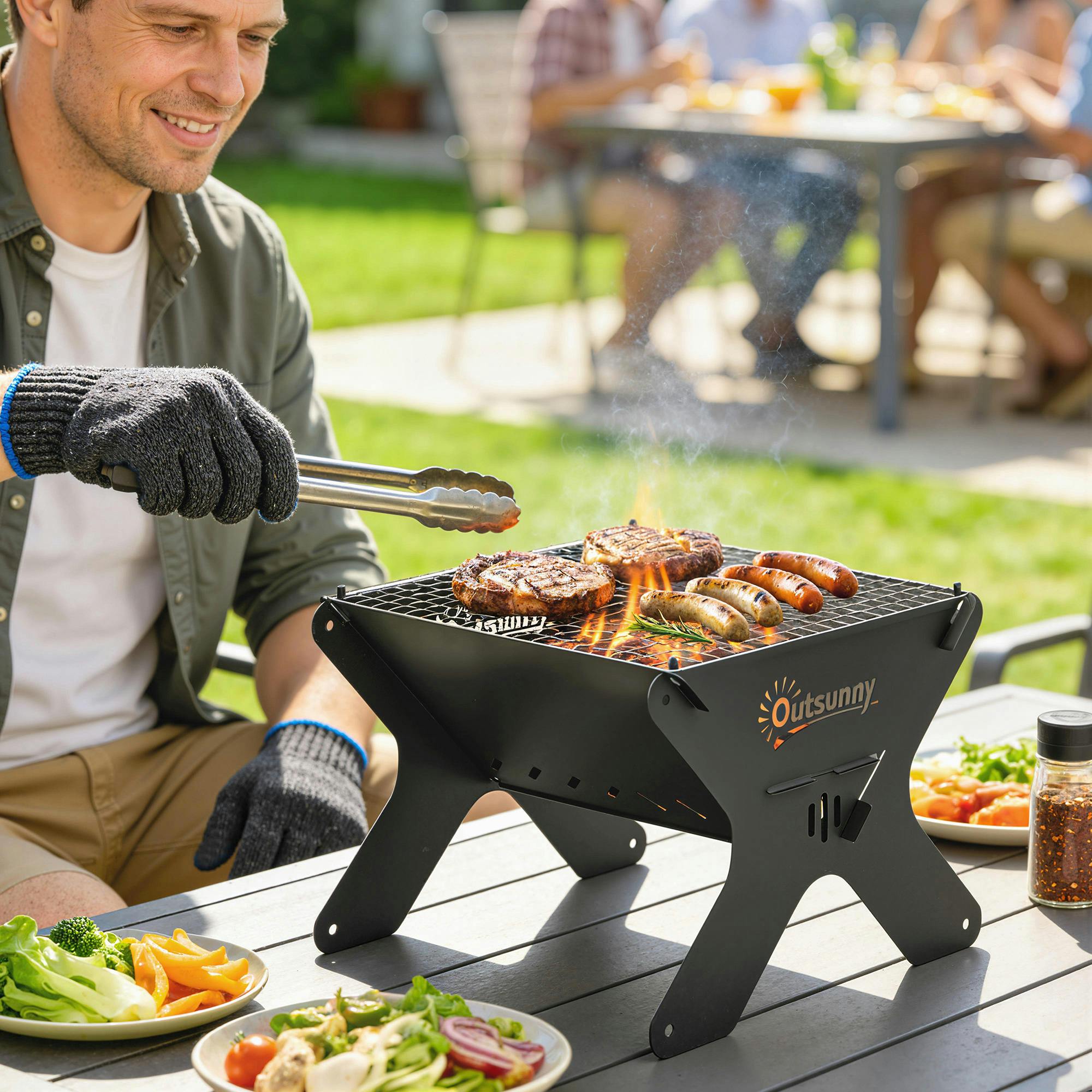 Rackhams Black 2-In-1 Portable Bbq Grill And Camping Fire Pit With Gloves - Charcoal Grill - 1 - Metal