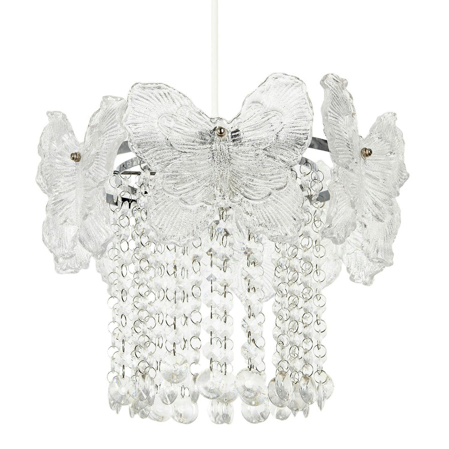 Rackhams Light Decorative Glass Butterfly Design Pendant Lamp Shade With Chrome Frame