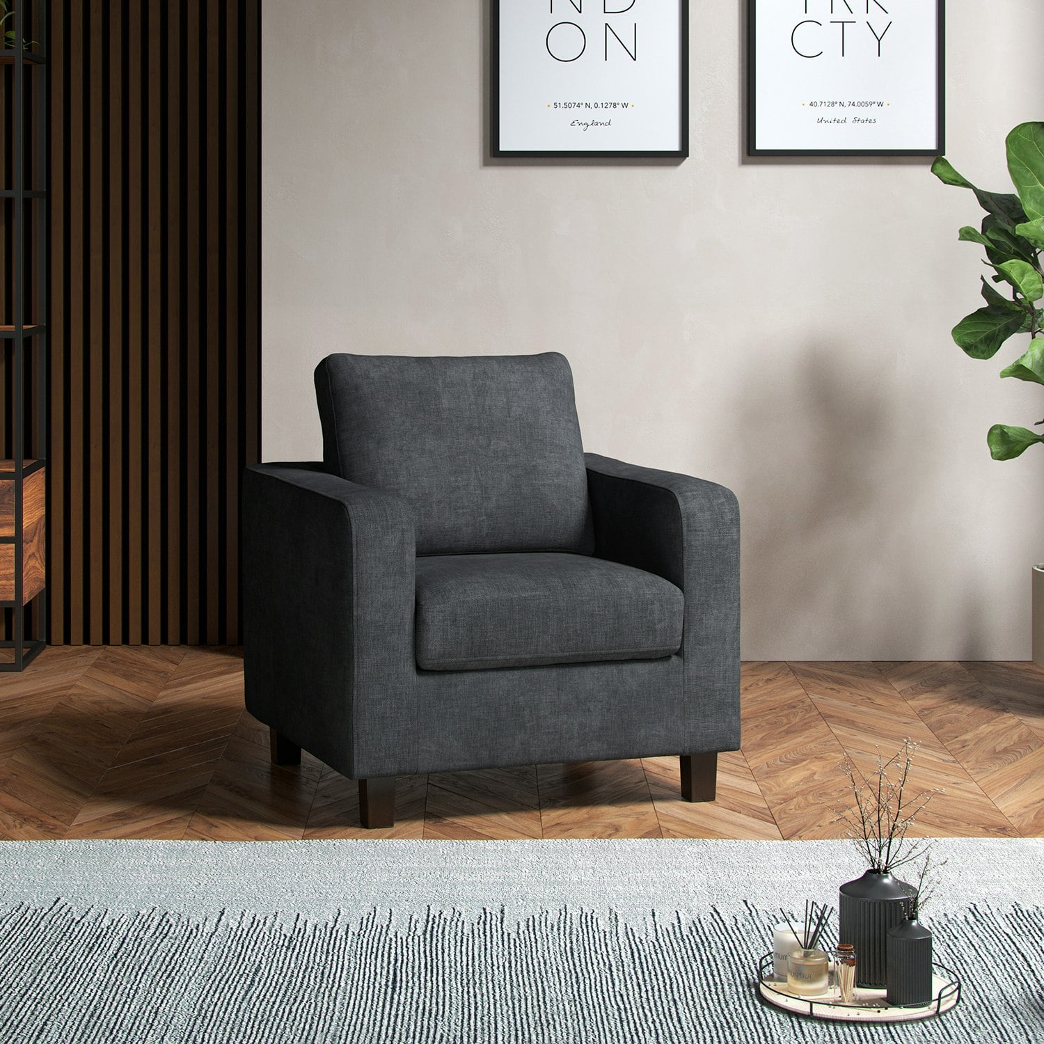 Furnishings For Less Grey York Turin Fabric Single Armchair