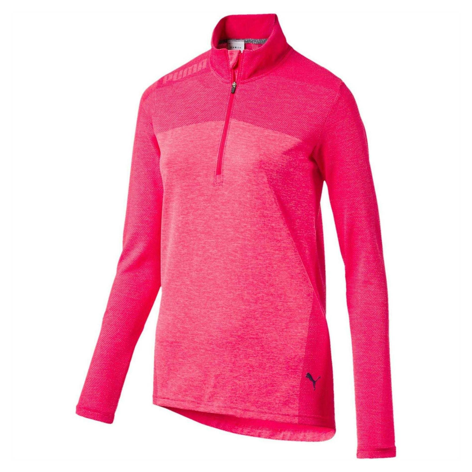 Puma Women's Pink Seamless Quarter Zip Golf Fleece Top - 14 Uk - 82% Nylon/18% Polyester