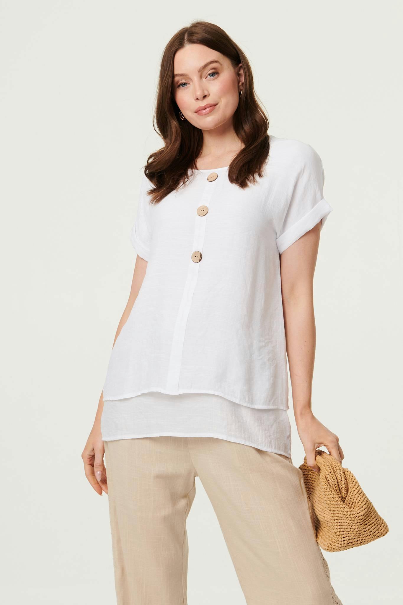 Izabel London White Layered Hem Short Sleeve Tunic Top - 10