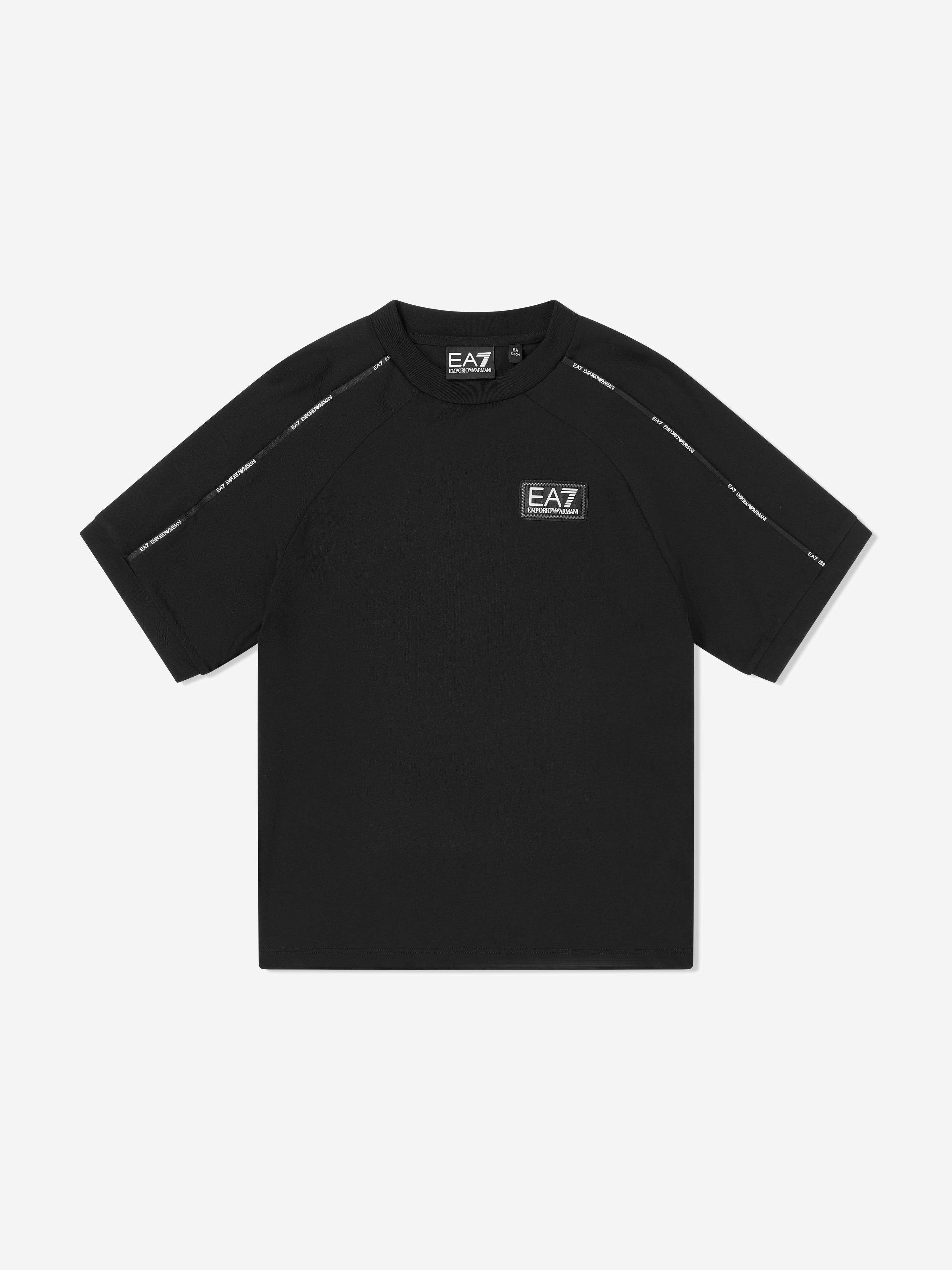 Ea7 Emporio Armani Boys Black Train Logo Tape T-Shirt In - 8 Yrs