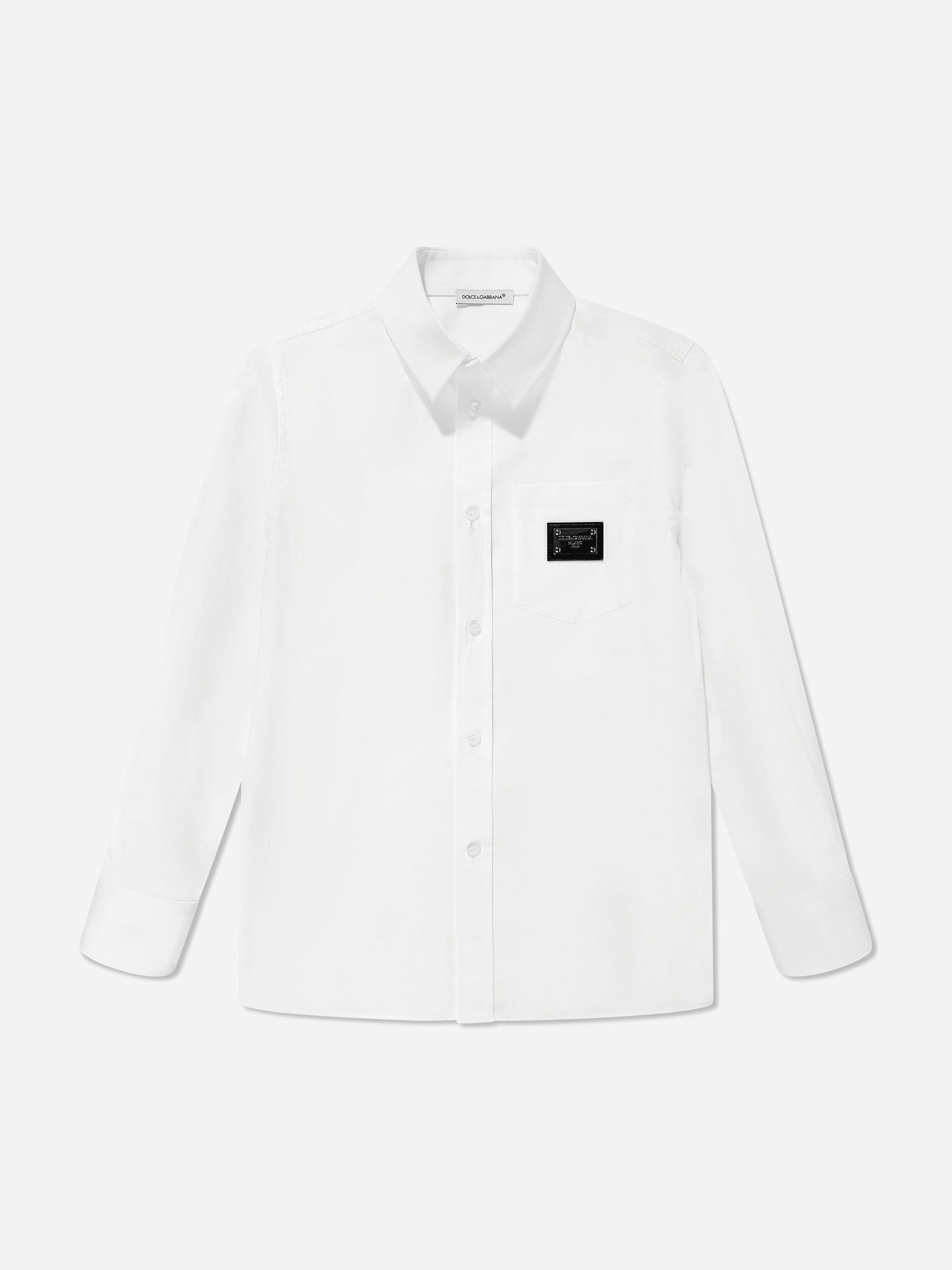 Dolce & Gabbana Kids Boys White Dolce & Gabbana Long Sleeve Logo Shirt In - 12 Yrs
