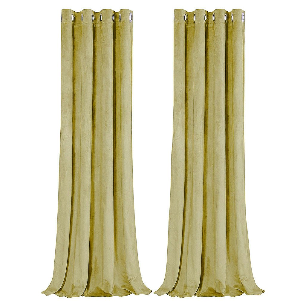 Happy Homewares Yellow Dusty Velvet Blackout Eyelet Curtains - 46X54 Inch Drop - Pair