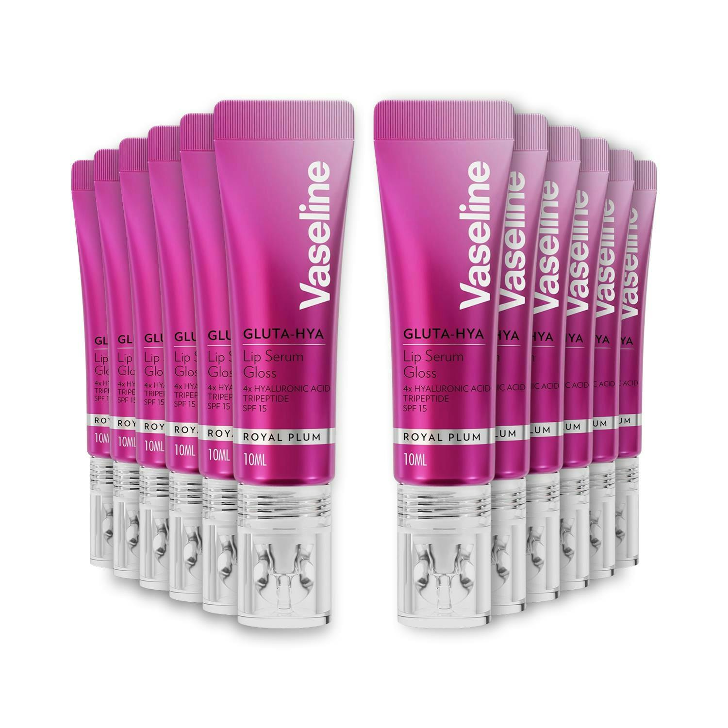 Vaseline Peach/Pink Gluta-Hya Lip Serum Gloss Juicy Plum, & Cherry 10Ml - 12 Pack - Royal Plum